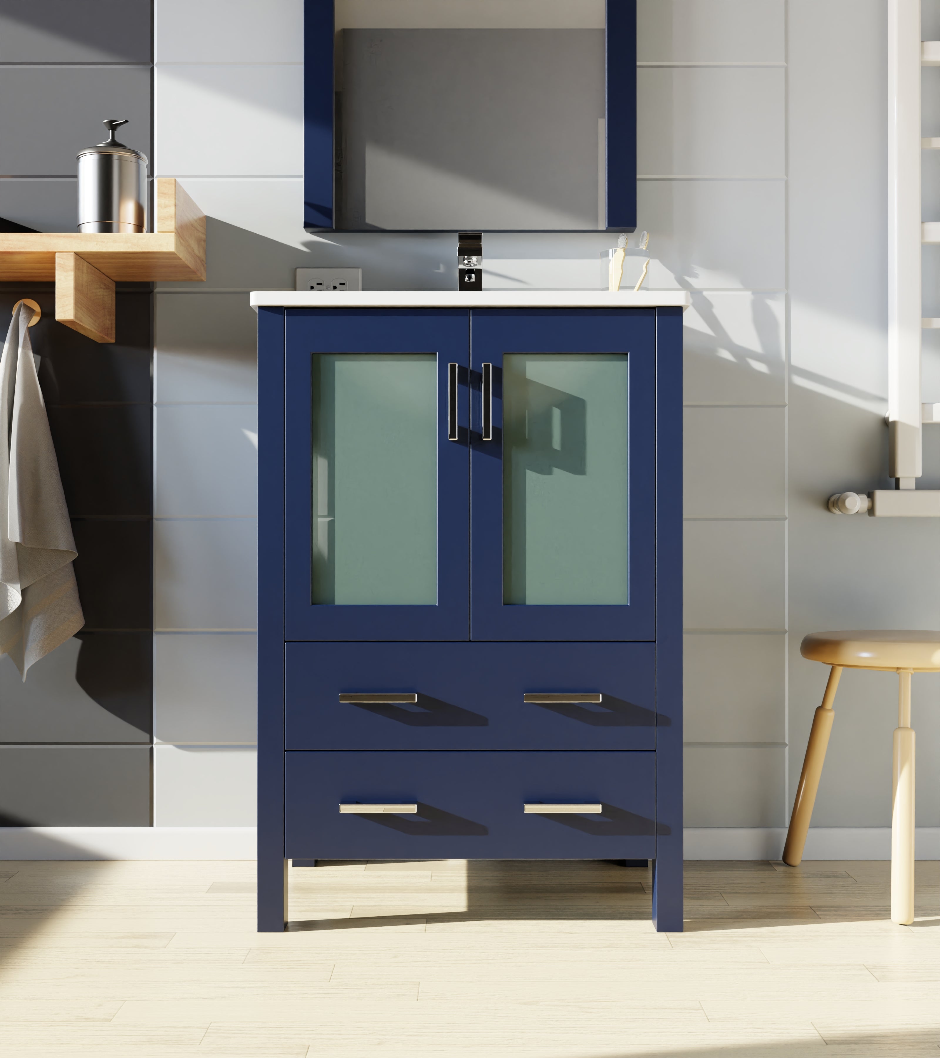 Volez 24 in W x 18.25 in D Navy Blue Bath Vanity