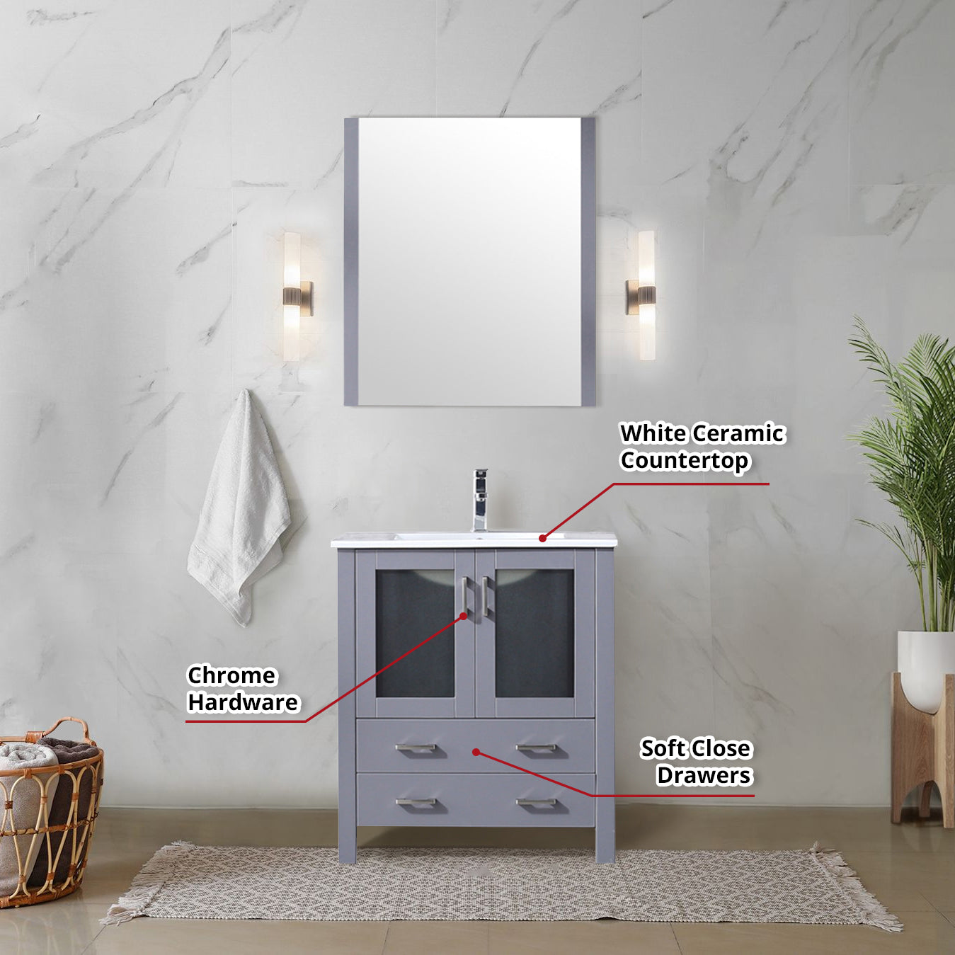 Volez 30 in W x 18.25 in D Dark Grey Bath Vanity