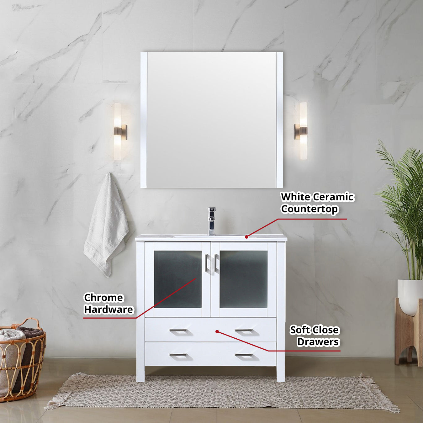 Volez 36 in W x 18.25 in D White Bath Vanity