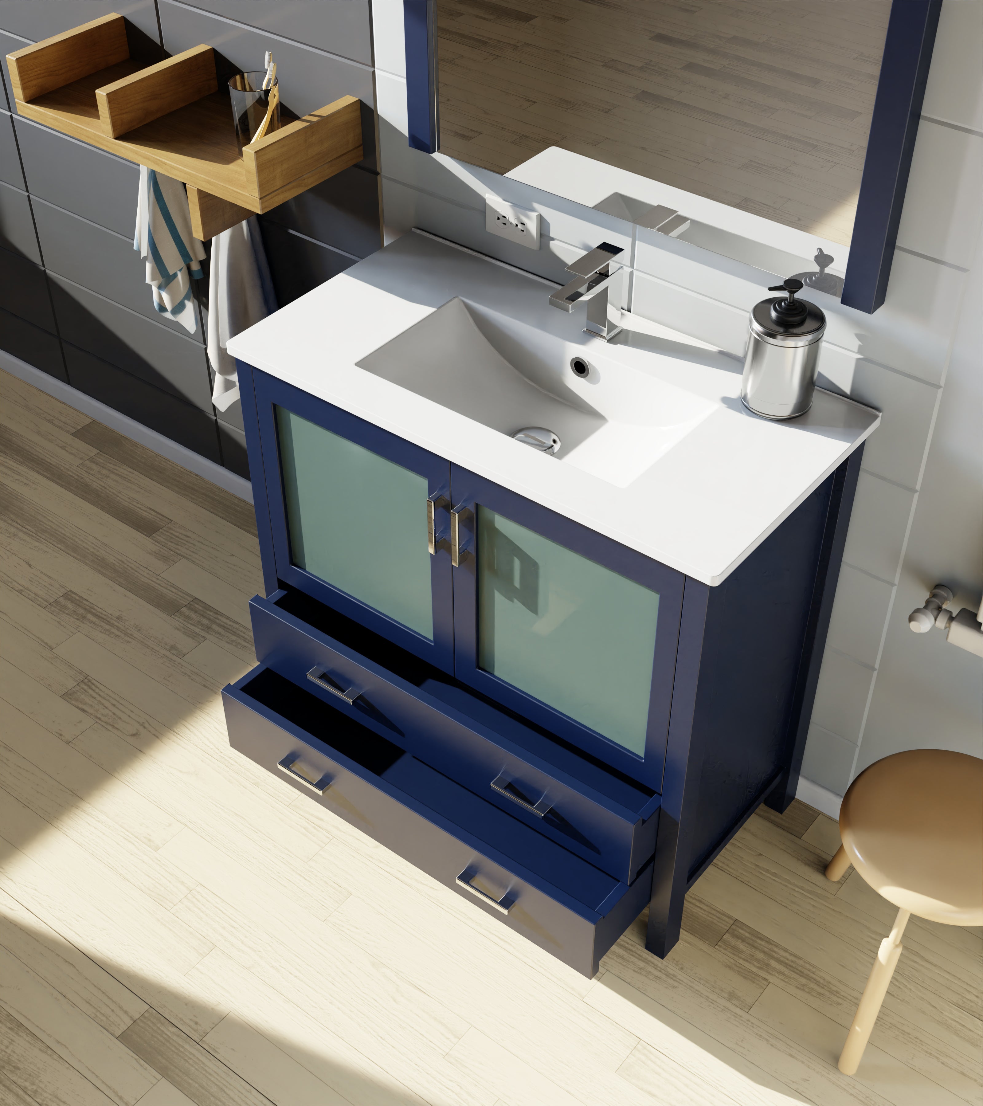 Volez 36 in W x 18.25 in D Navy Blue Bath Vanity