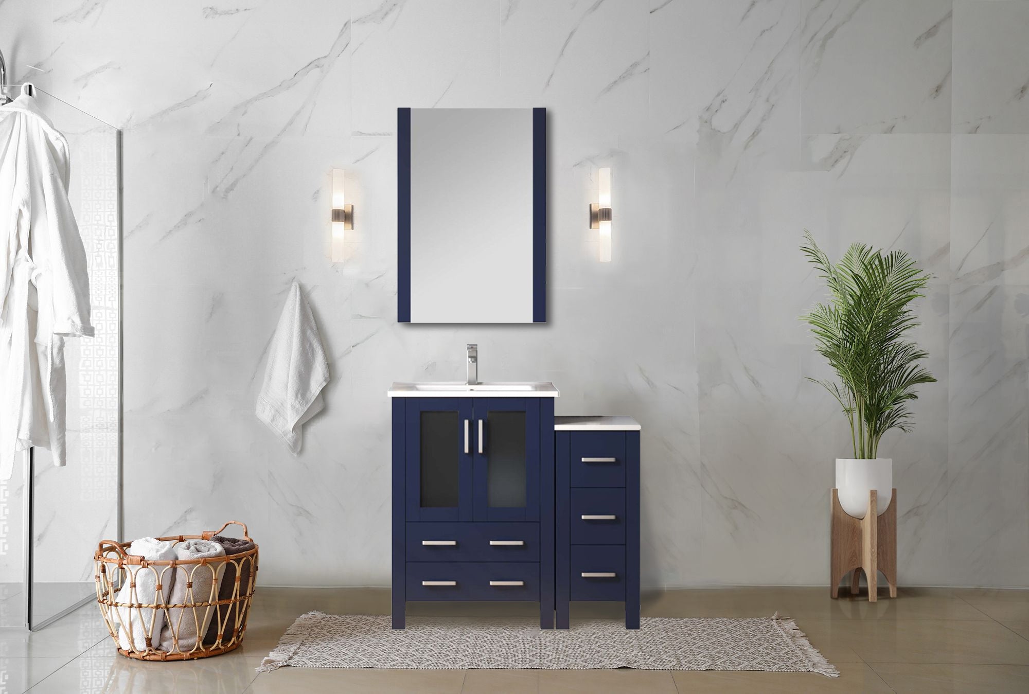 Volez 36 in W x 18.25 in D Navy Blue Bath Vanity