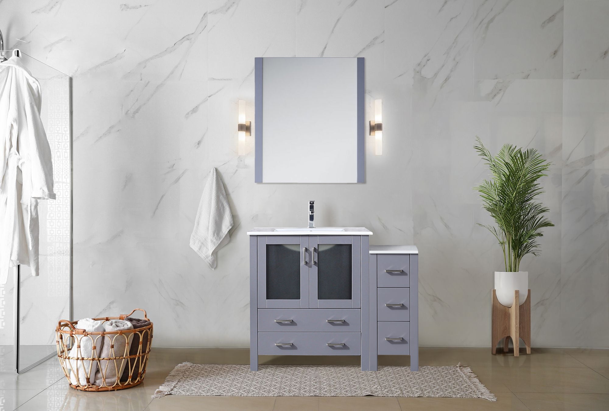 Volez 42 in W x 18.25 in D Dark Grey Bath Vanity with Side Cabinet