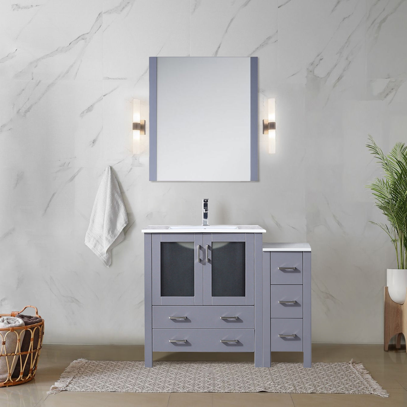 Volez 42 in W x 18.25 in D Dark Grey Bath Vanity with Side Cabinet