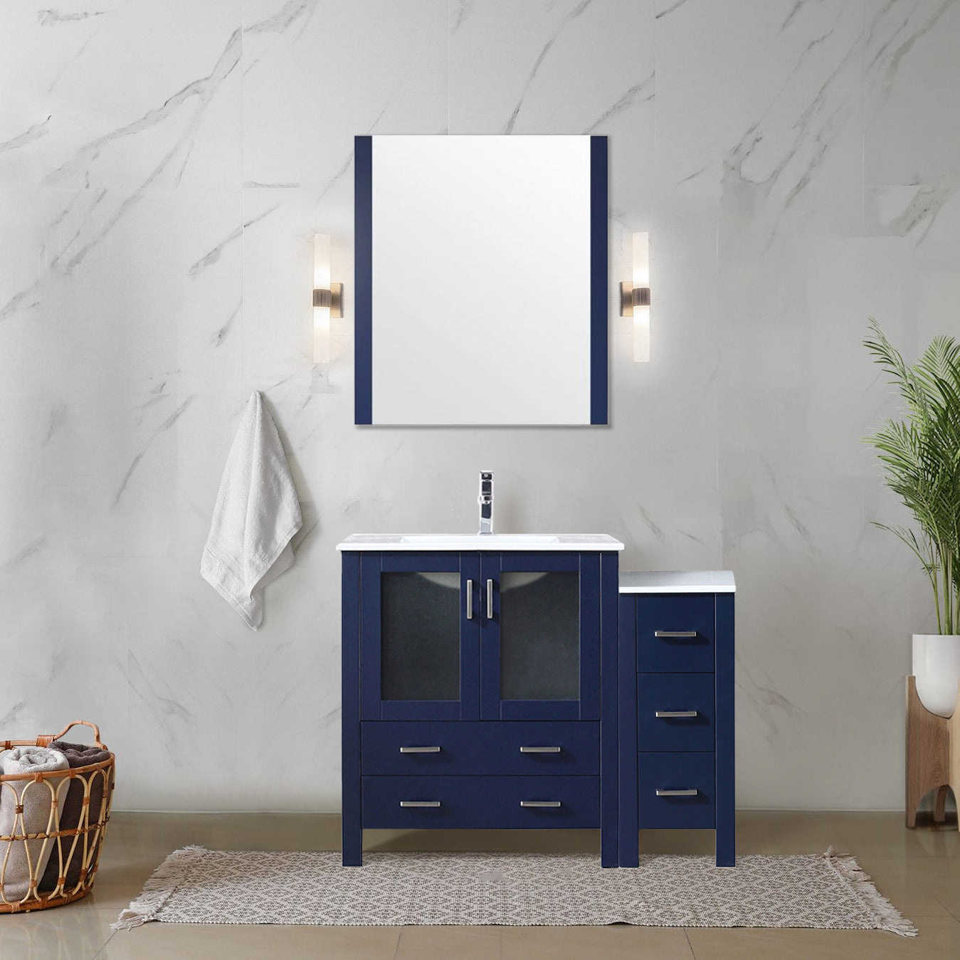 Volez 42 in W x 18.25 in D Navy Blue Bath Vanity with Side Cabinet