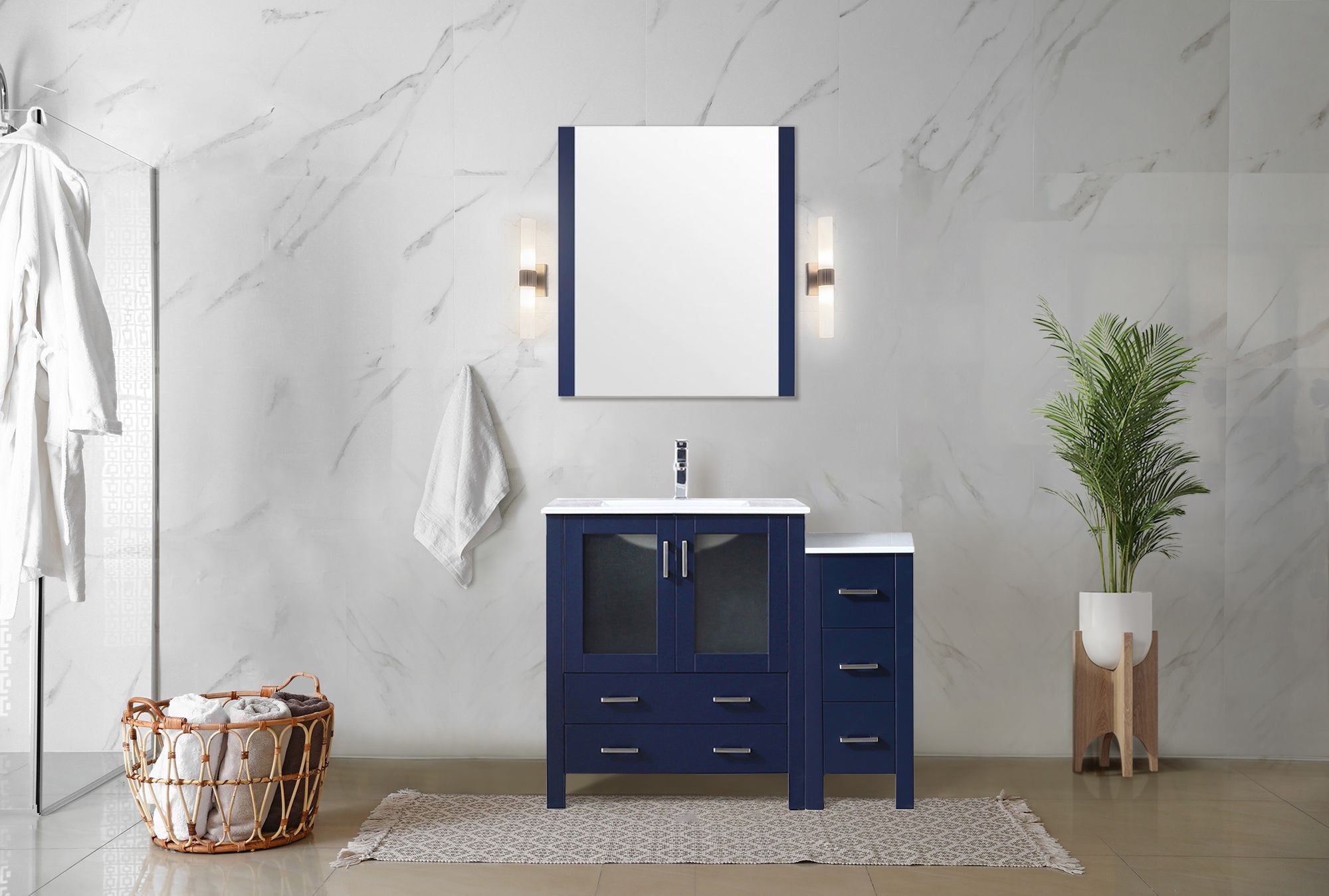 Volez 42 in W x 18.25 in D Navy Blue Bath Vanity with Side Cabinet