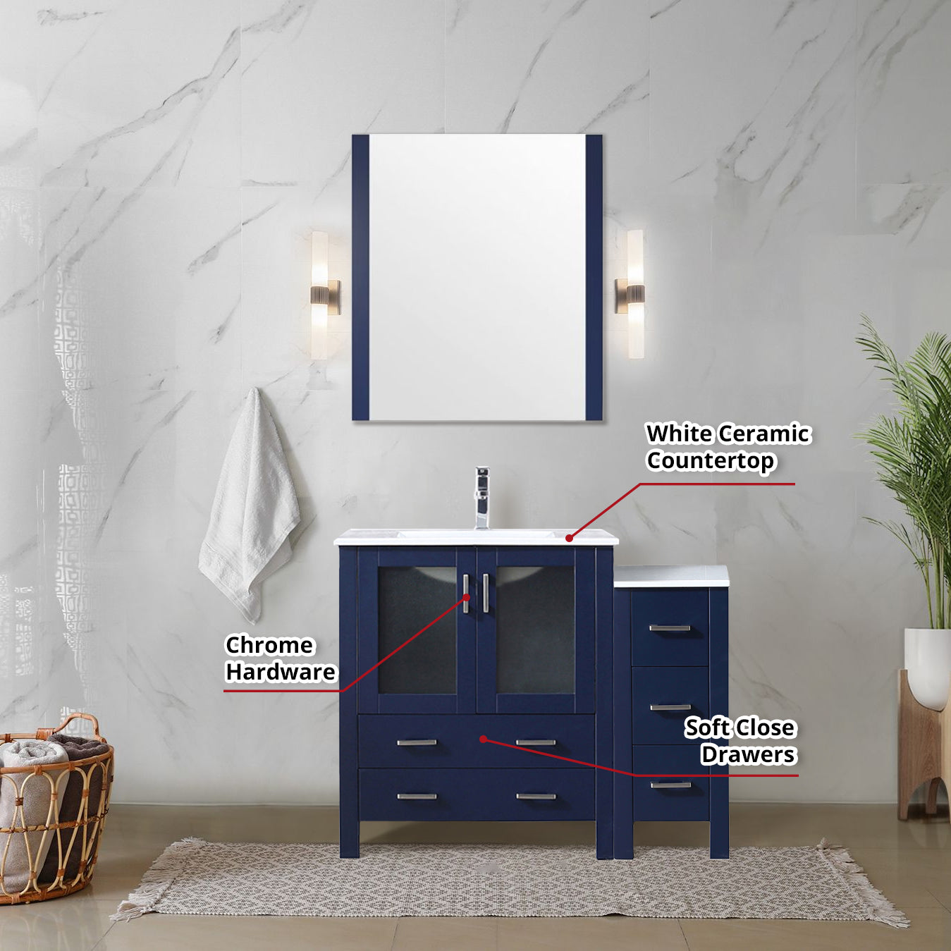 Volez 42 in W x 18.25 in D Navy Blue Bath Vanity with Side Cabinet