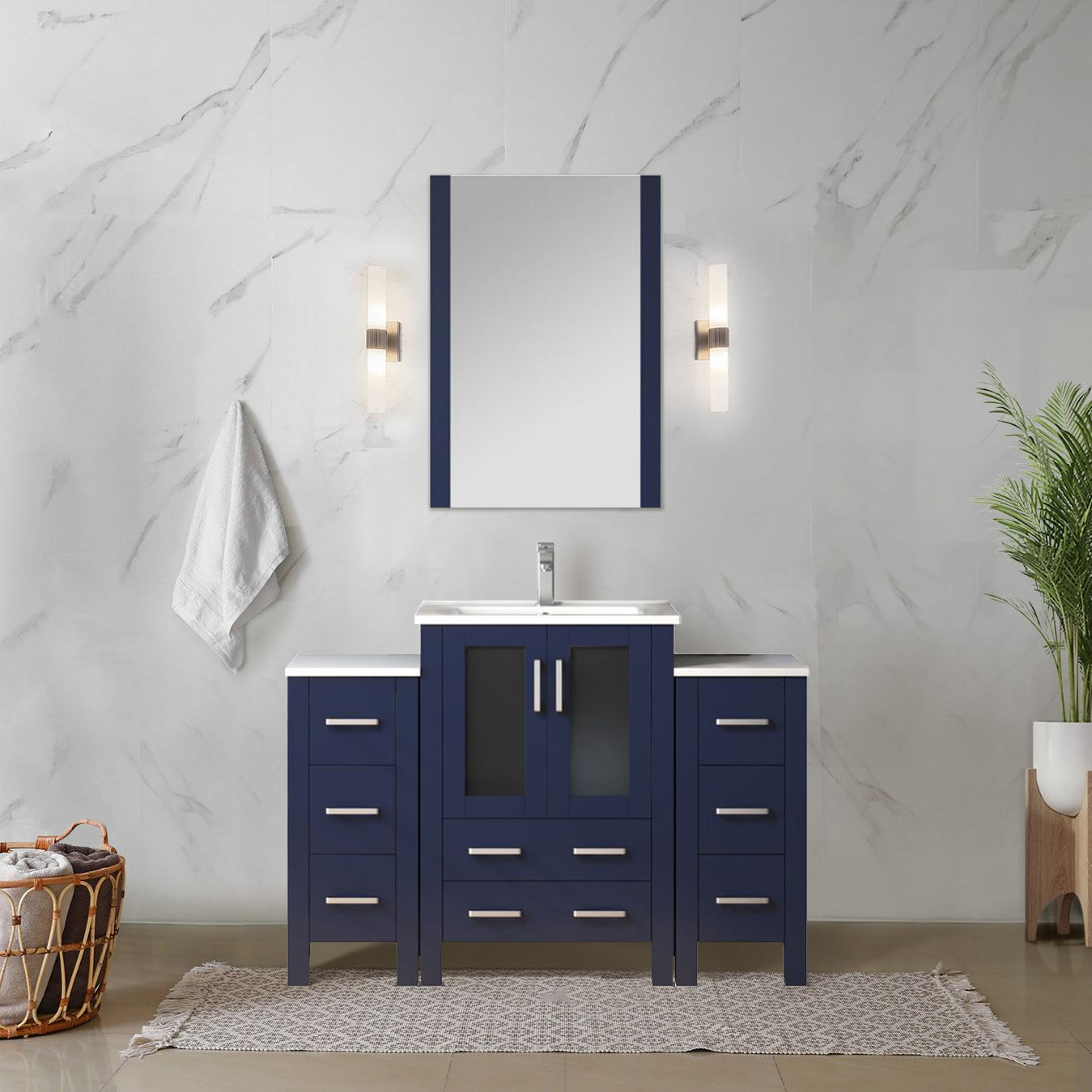Volez 48 in W x 18.25 in D Navy Blue Bath Vanity with Side Cabinets