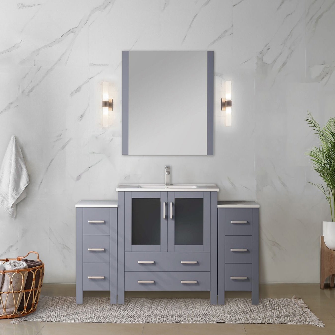 Volez 54 in W x 18.25 in D Dark Grey Bath Vanity with Side Cabinets