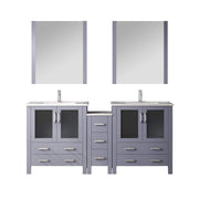 Volez 72 in W Dark Grey Double Bath Vanity with Side Cabinets, Faucet Set, White Ceramic Top, and 28 in Mirrors