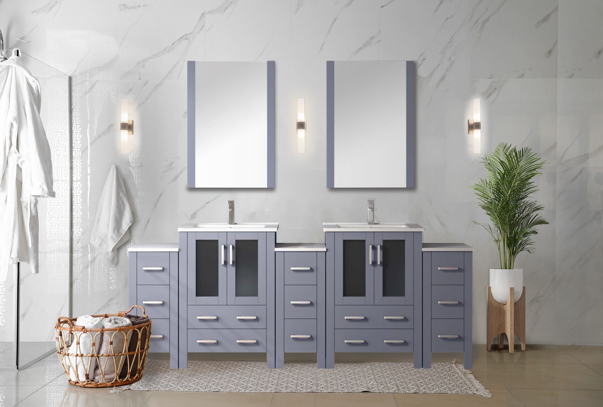 Volez 84 in W Dark Grey Double Bath Vanity with Side Cabinet