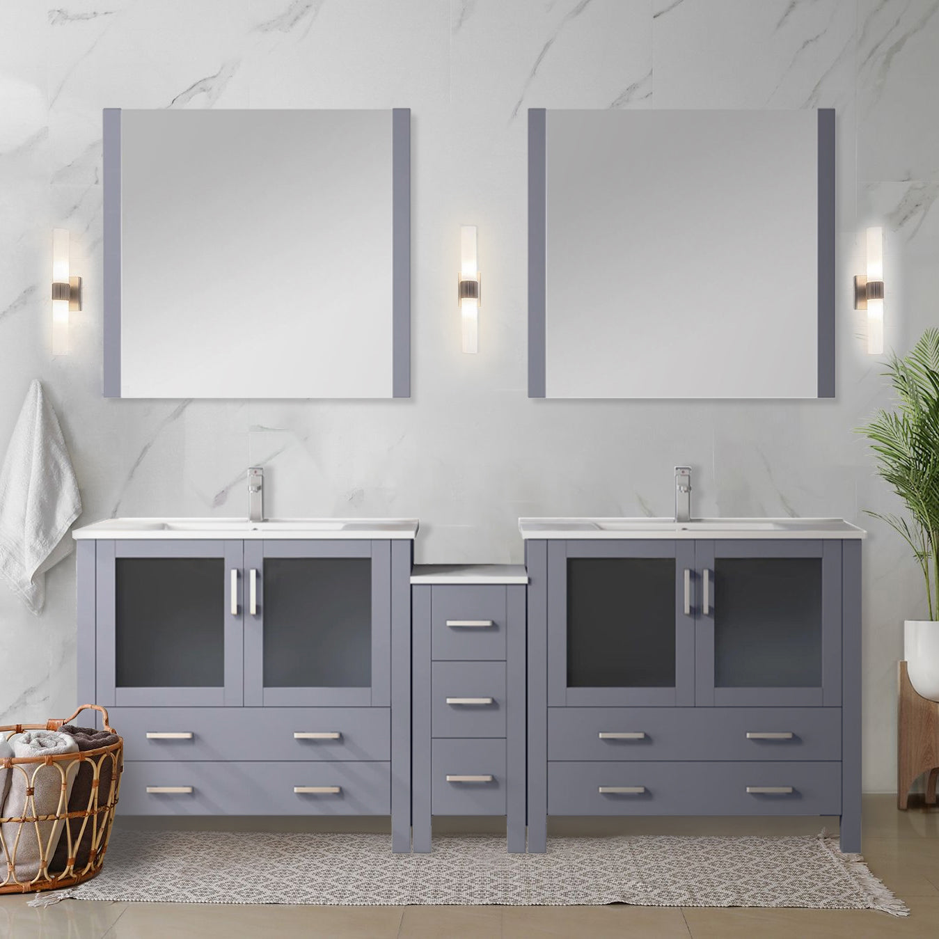 Volez 84 in W Dark Grey Double Bath Vanity with Side Cabinet