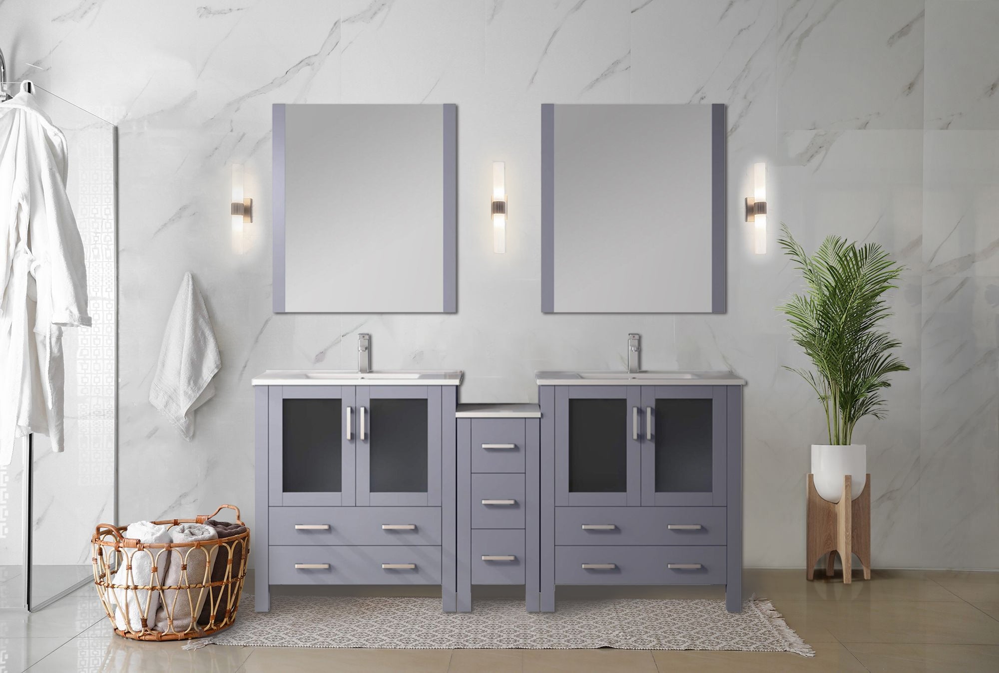 Volez 84 in W Dark Grey Double Bath Vanity with Side Cabinet