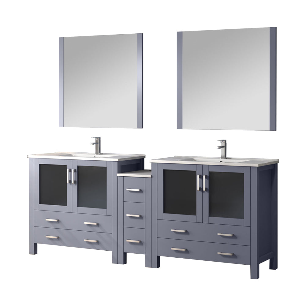 Volez 84 in W Dark Grey Double Bath Vanity with Side Cabinet