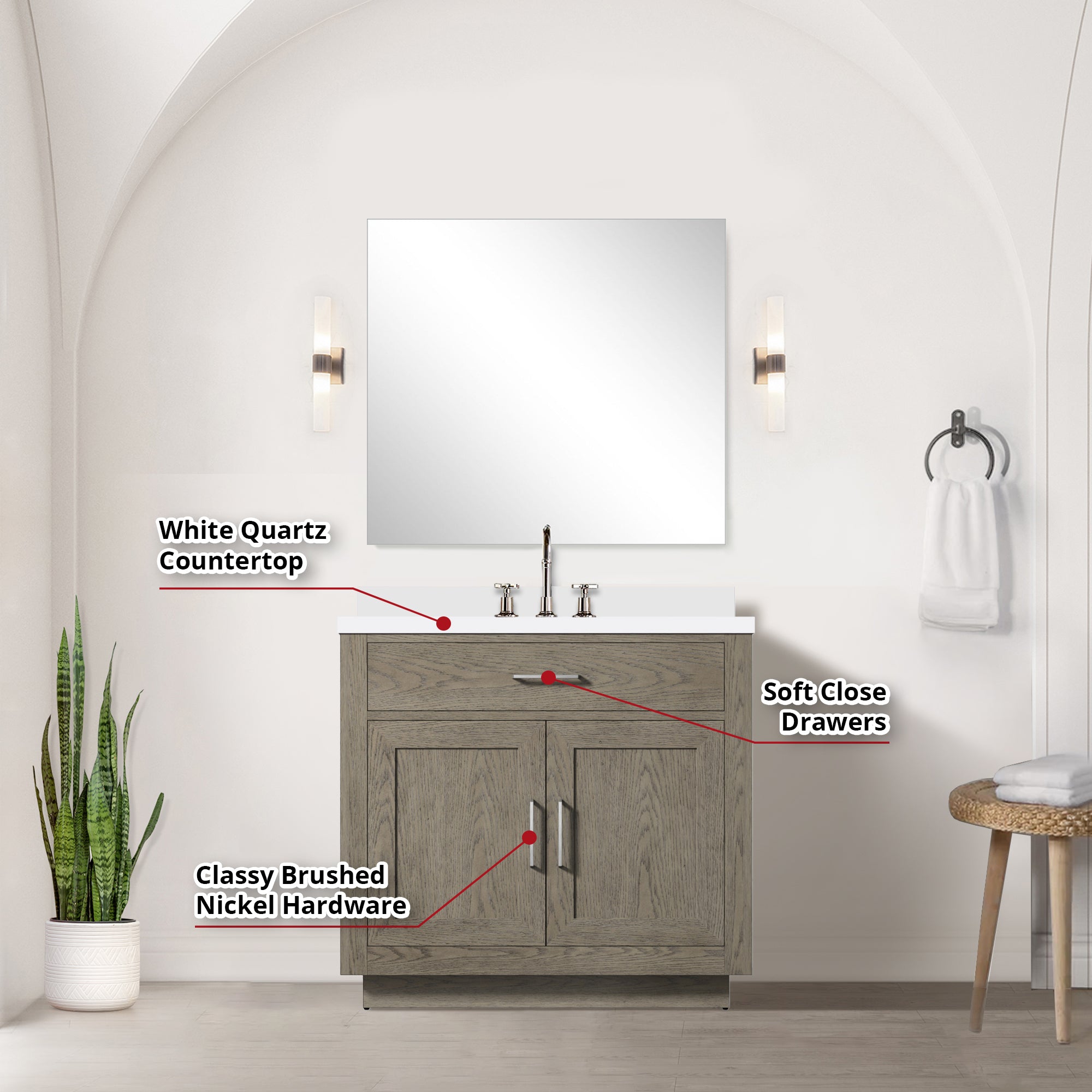 Abbey 36 in W x 22 in D Grey Oak Single Bath Vanity
