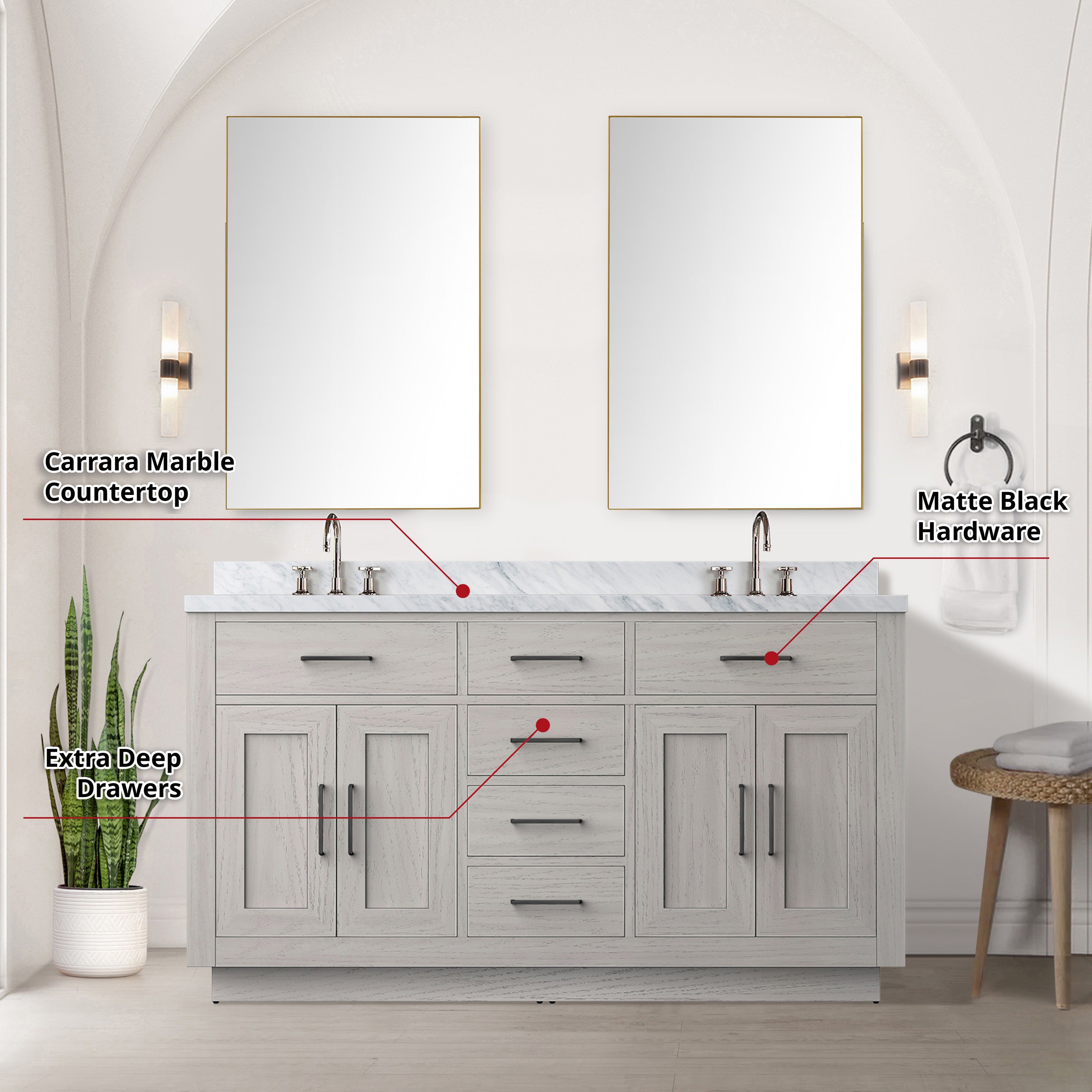 Abbey 60 in W x 22 in D White Oak Double Bath Vanity