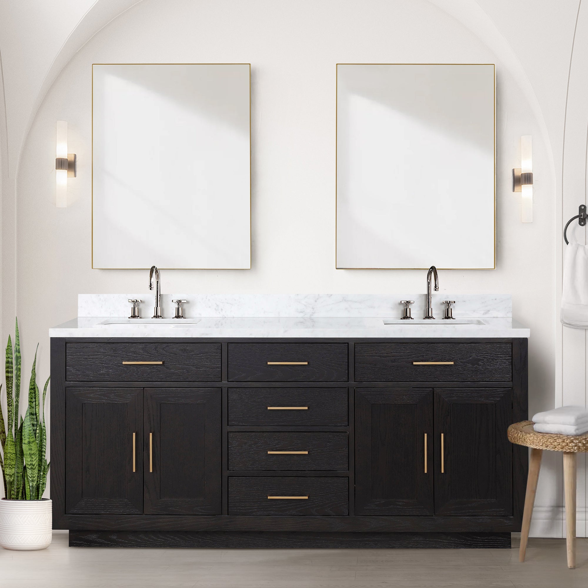 Abbey 72 in W x 22 in D Black Oak Double Bath Vanity