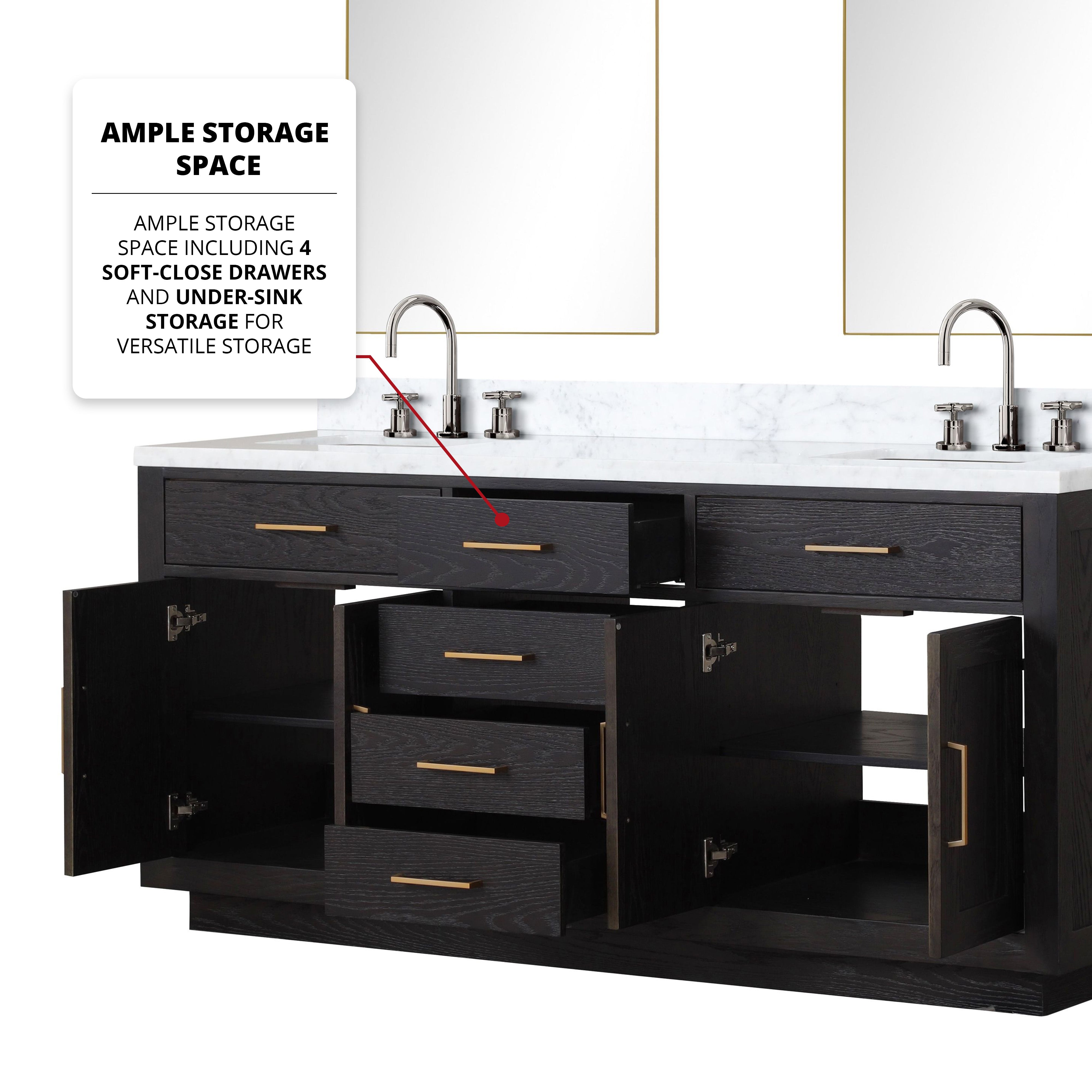 Abbey 72 in W x 22 in D Black Oak Double Bath Vanity