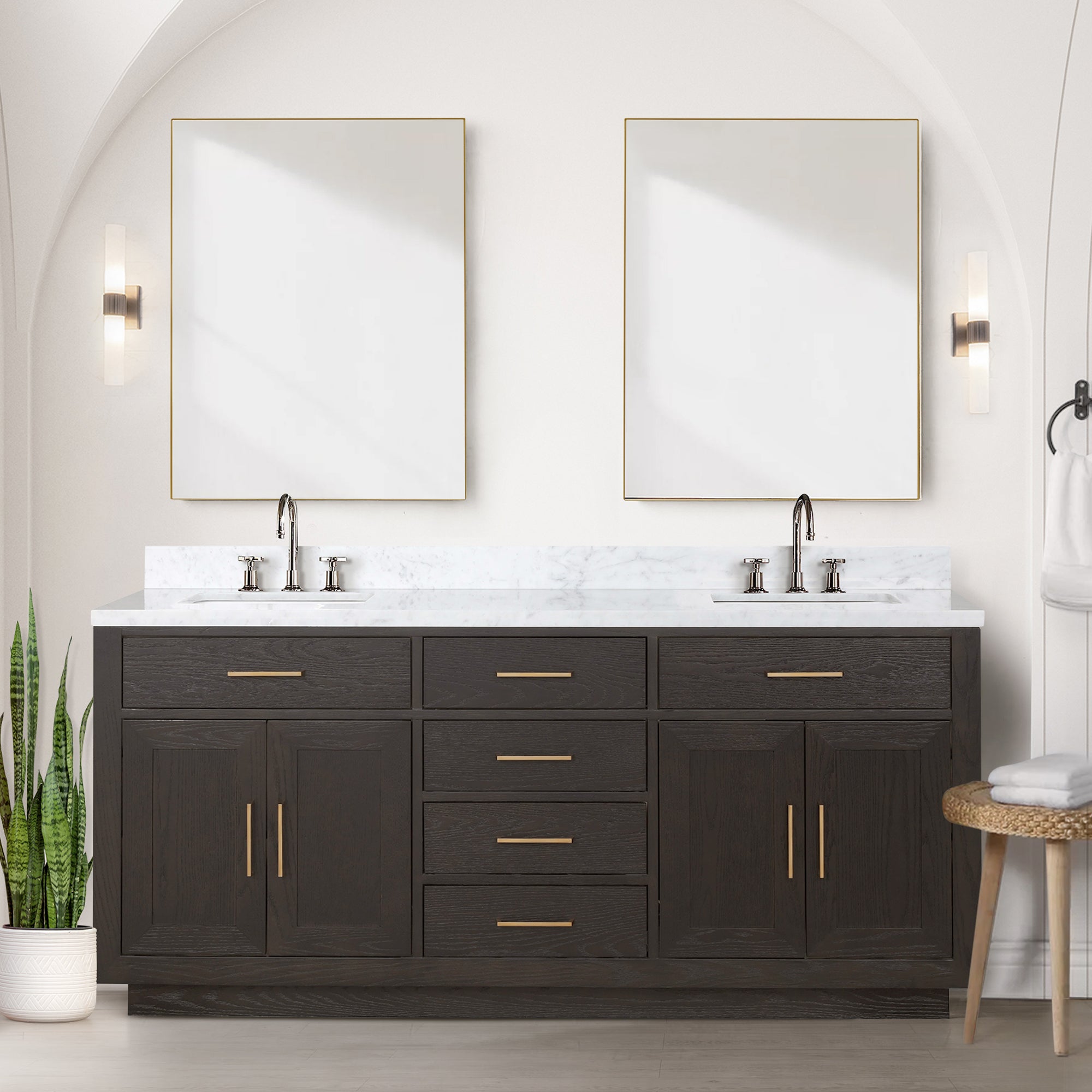 Abbey 72 in W x 22 in D Brown Oak Double Bath Vanity