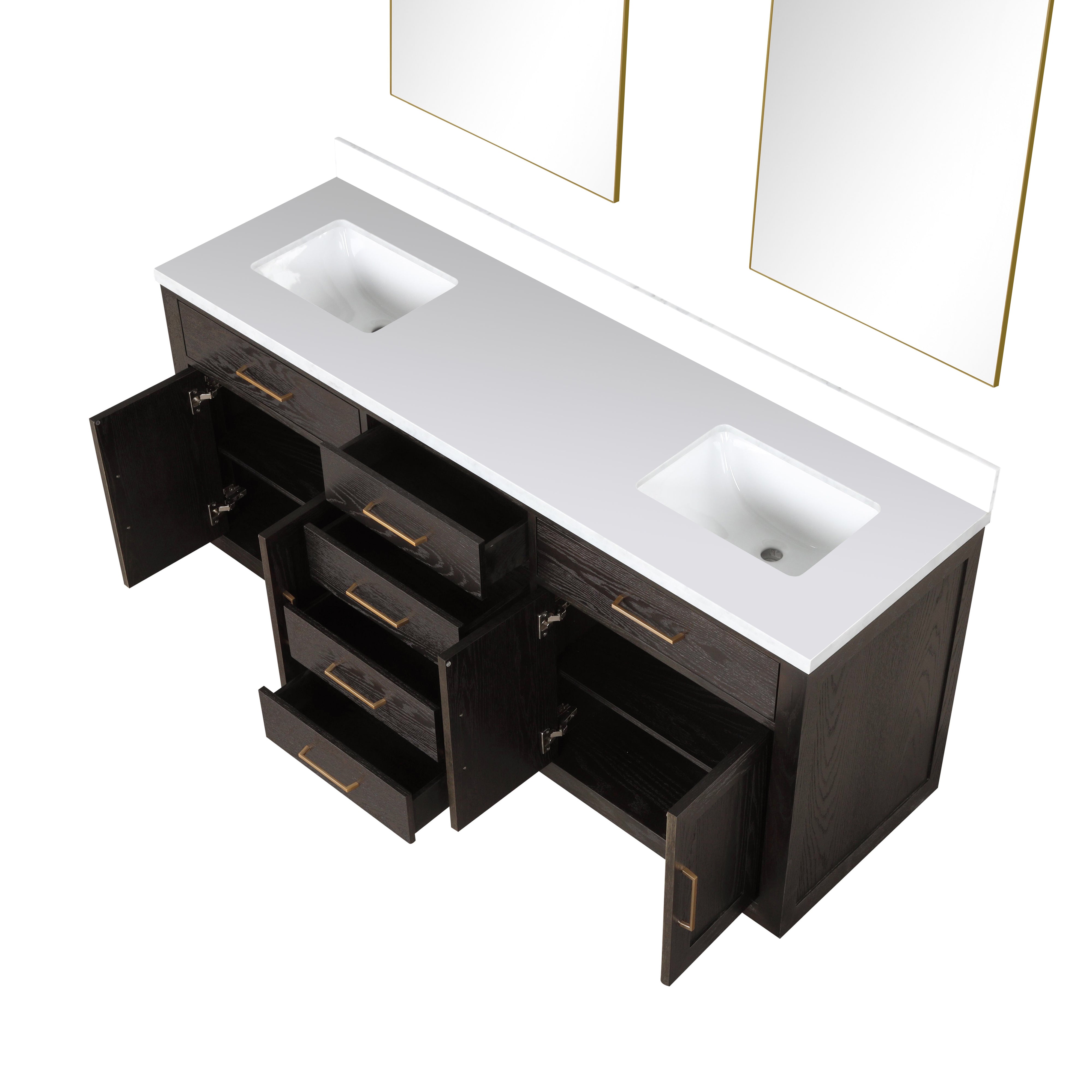 Abbey 72 in W x 22 in D Brown Oak Double Bath Vanity