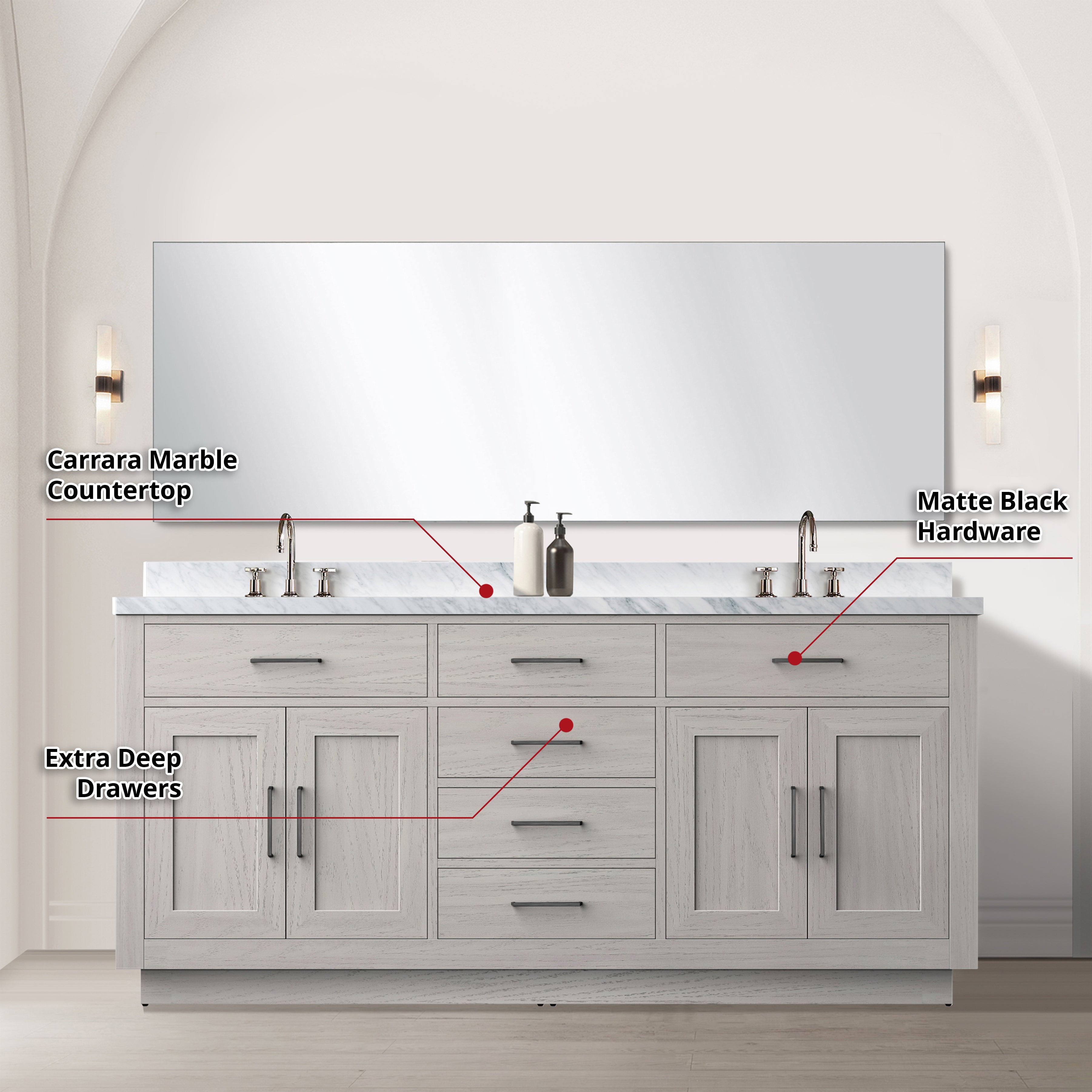 Abbey 72 in W x 22 in D White Oak Double Bath Vanity