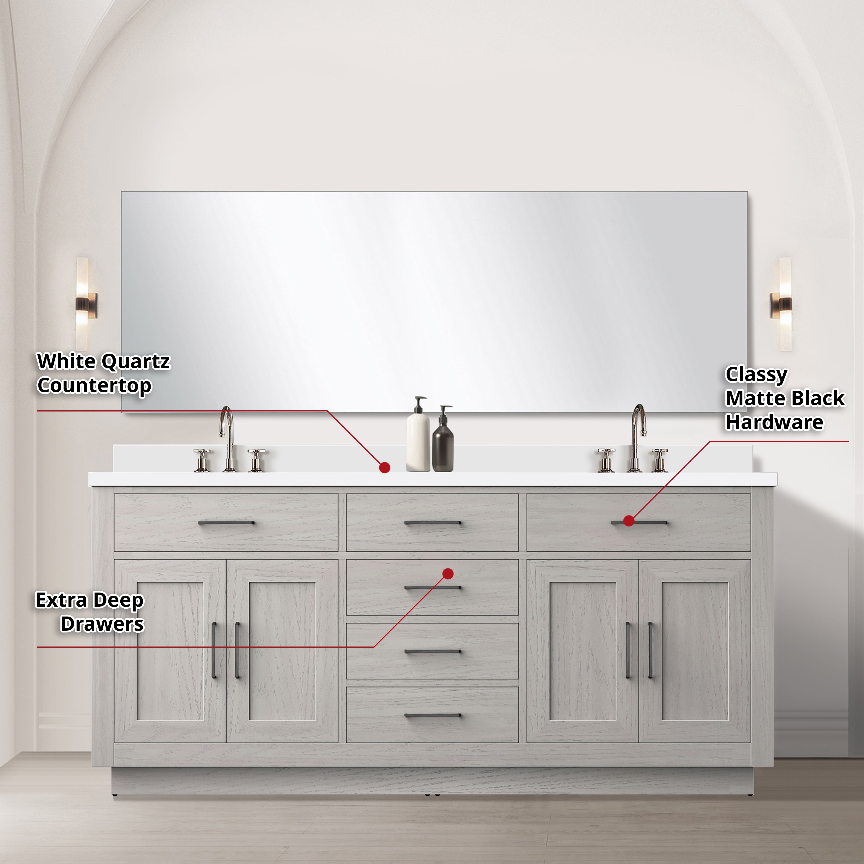 Abbey 72 in W x 22 in D White Oak Double Bath Vanity