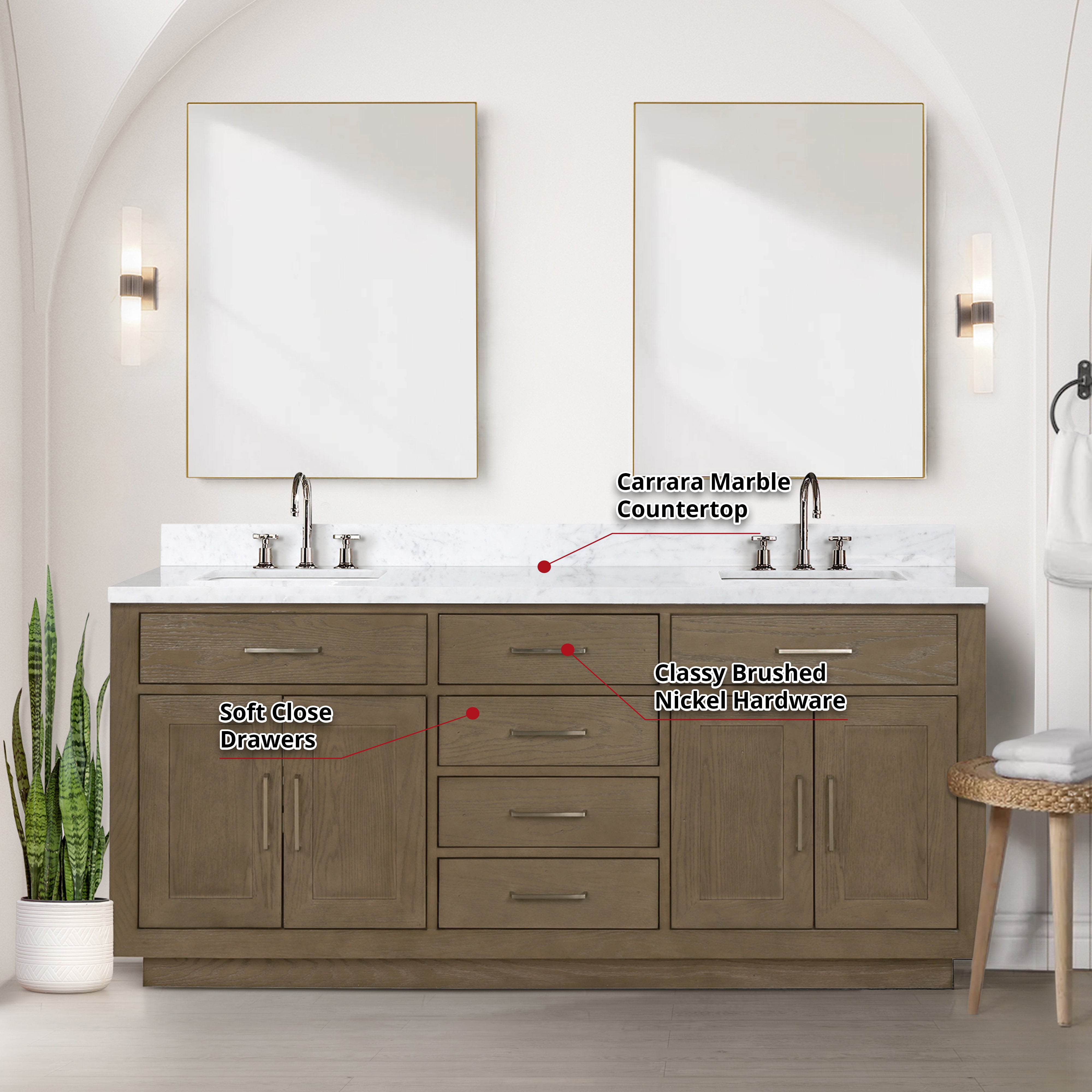 Abbey 72 in W x 22 in D Grey Oak Double Bath Vanity