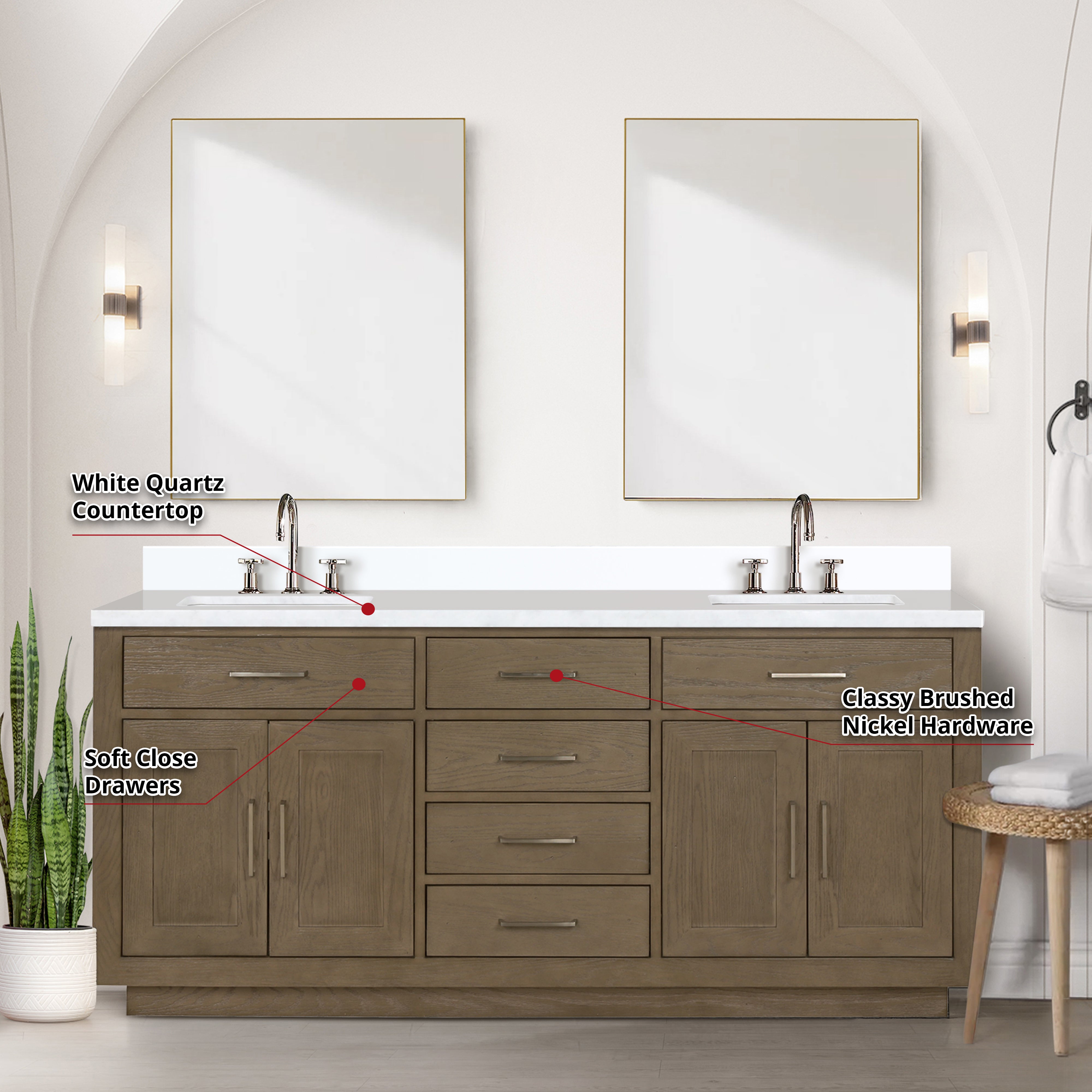 Abbey 72 in W x 22 in D Grey Oak Double Bath Vanity