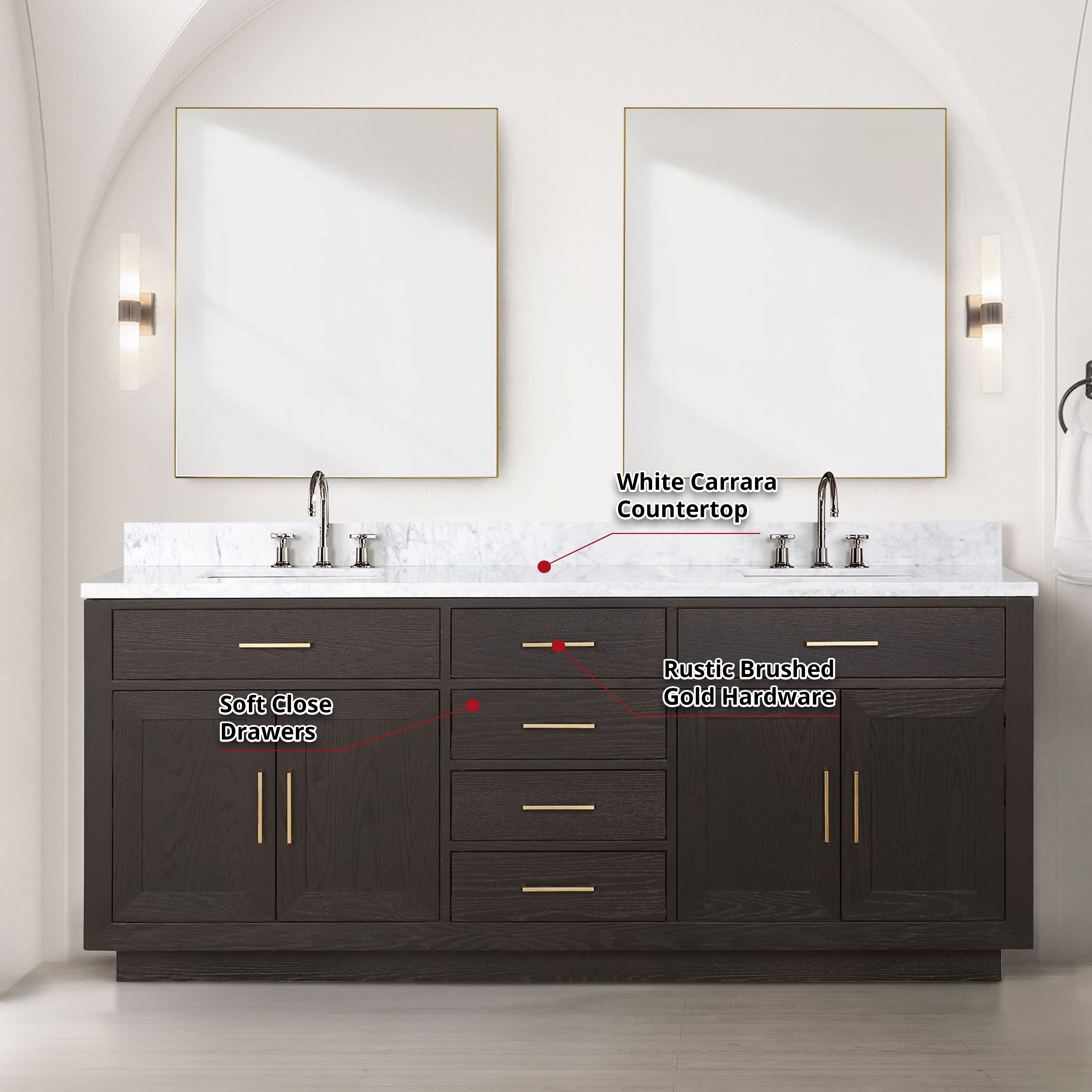 Abbey 80 in W x 22 in D Brown Oak Double Bath Vanity