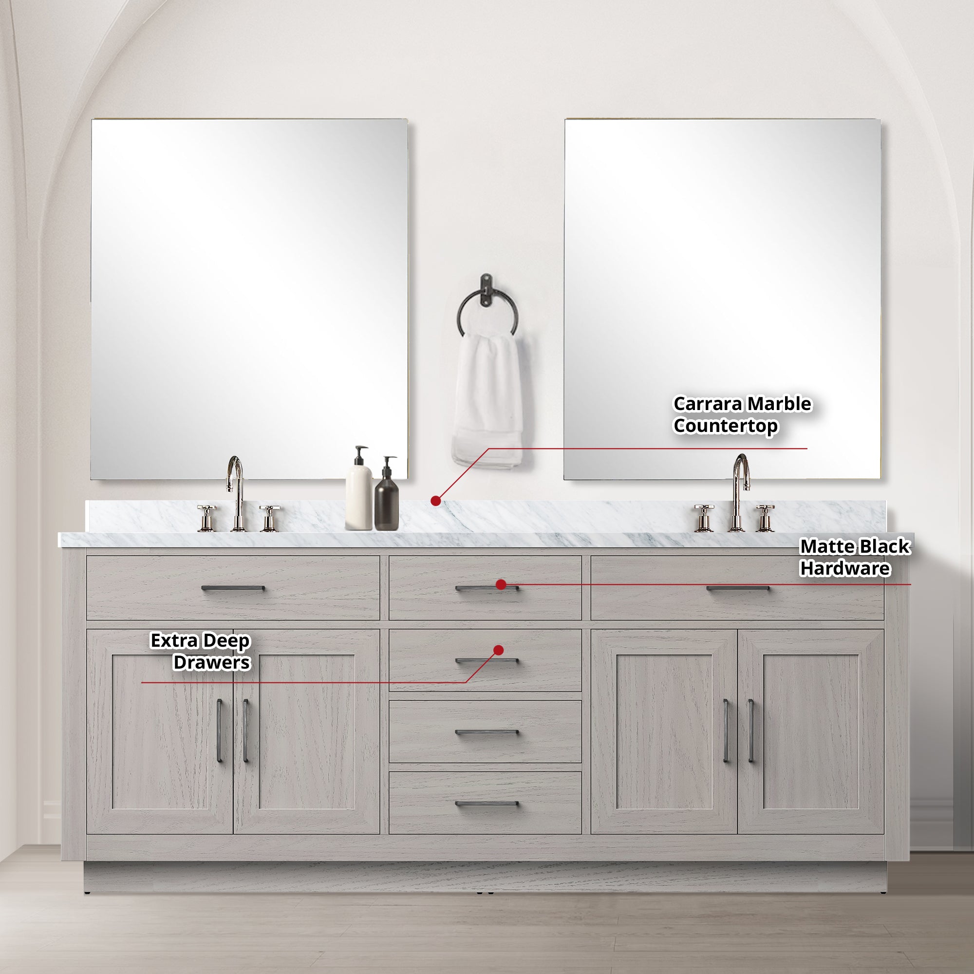 Abbey 80 in W x 22 in D White Oak Double Bath Vanity