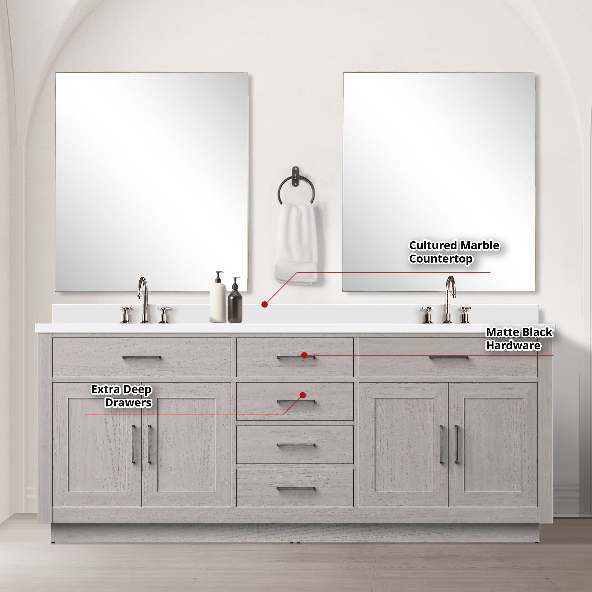 Abbey 80 in W x 22 in D White Oak Double Bath Vanity