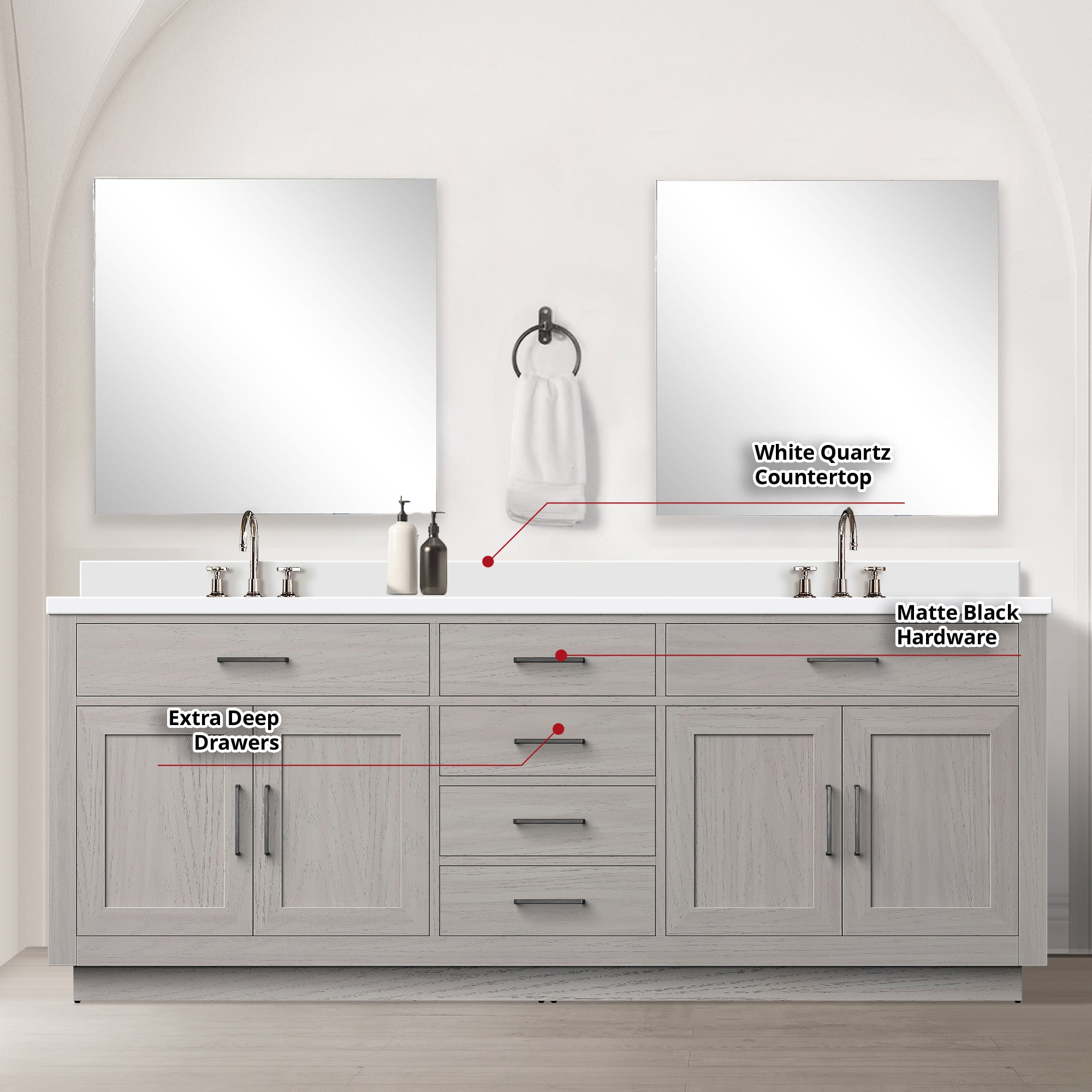 Abbey 84 in W x 22 in D White Oak Double Bath Vanity
