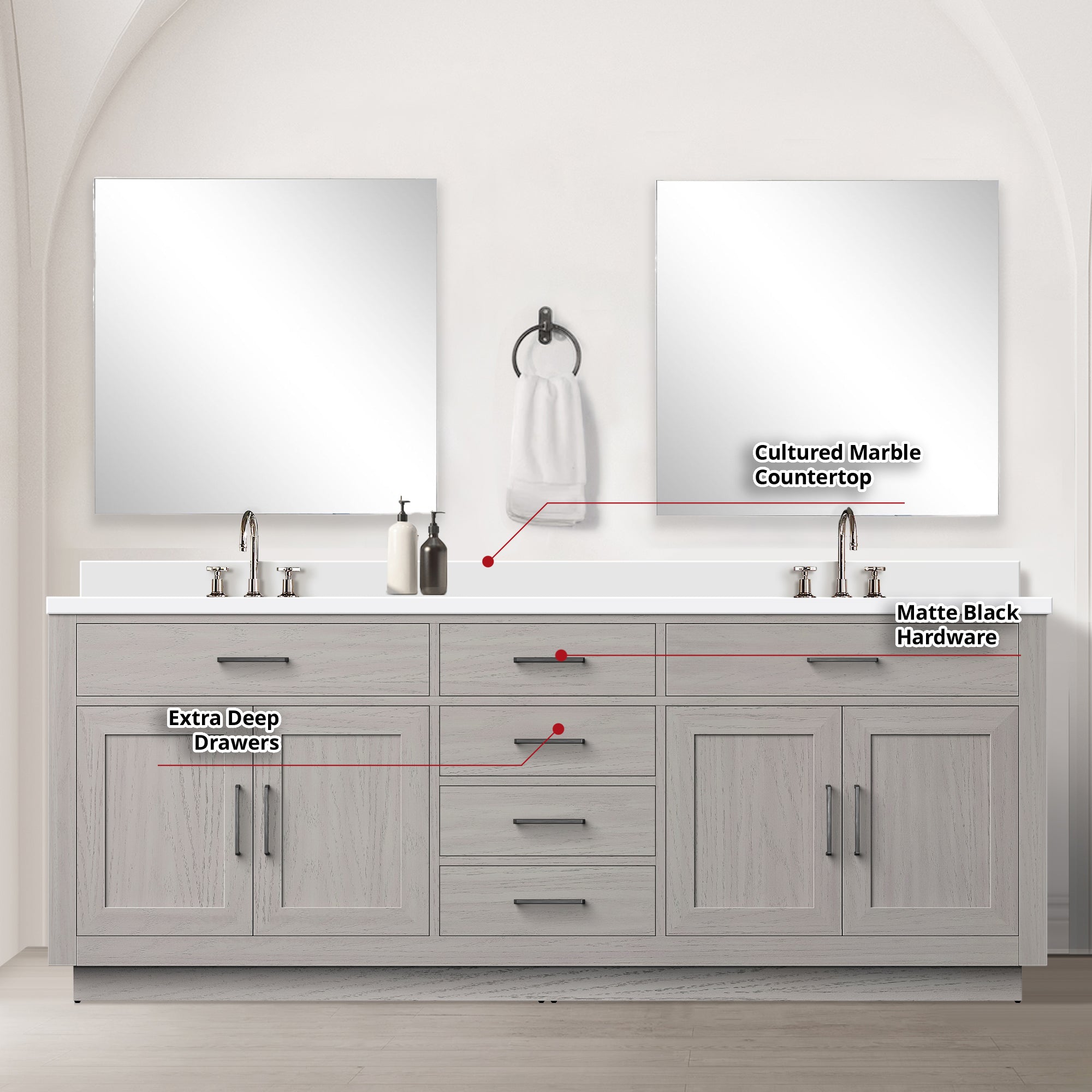 Abbey 84 in W x 22 in D White Oak Double Bath Vanity