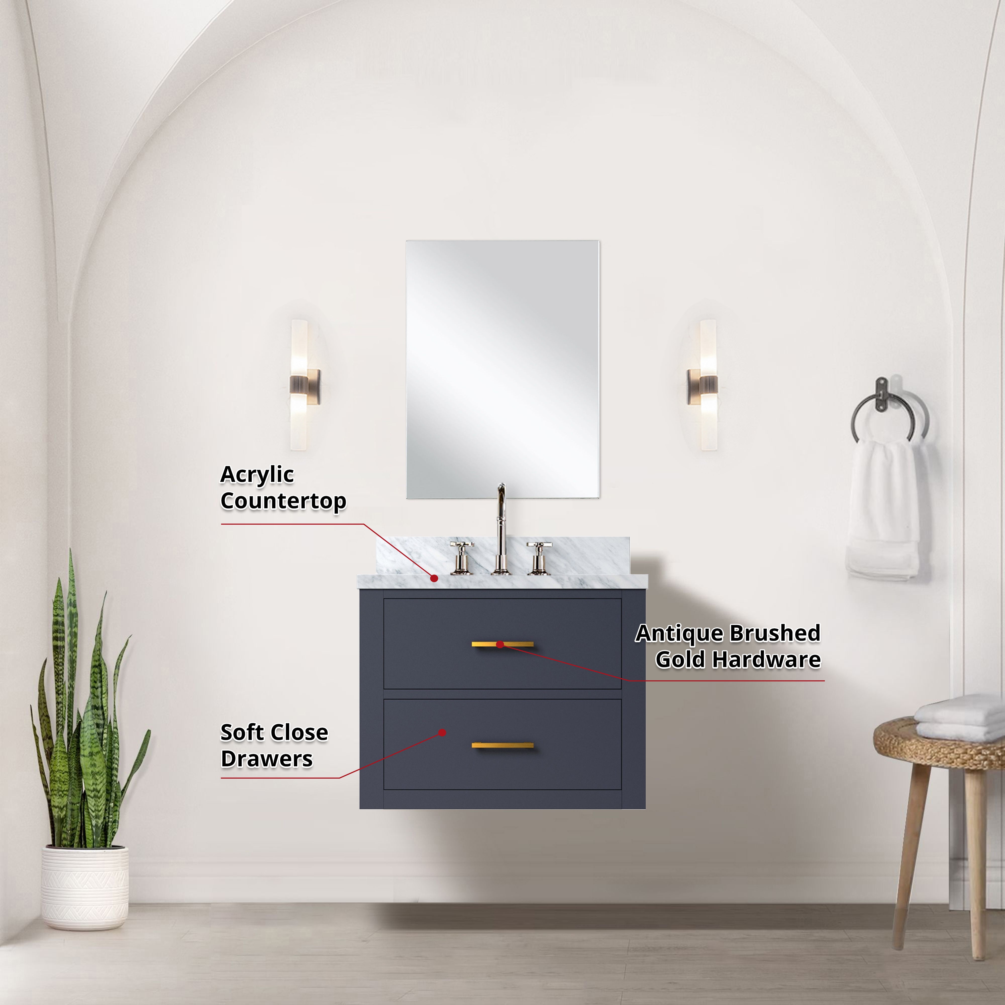 Castor 24 in W x 18 in D Blue Single Bath Vanity