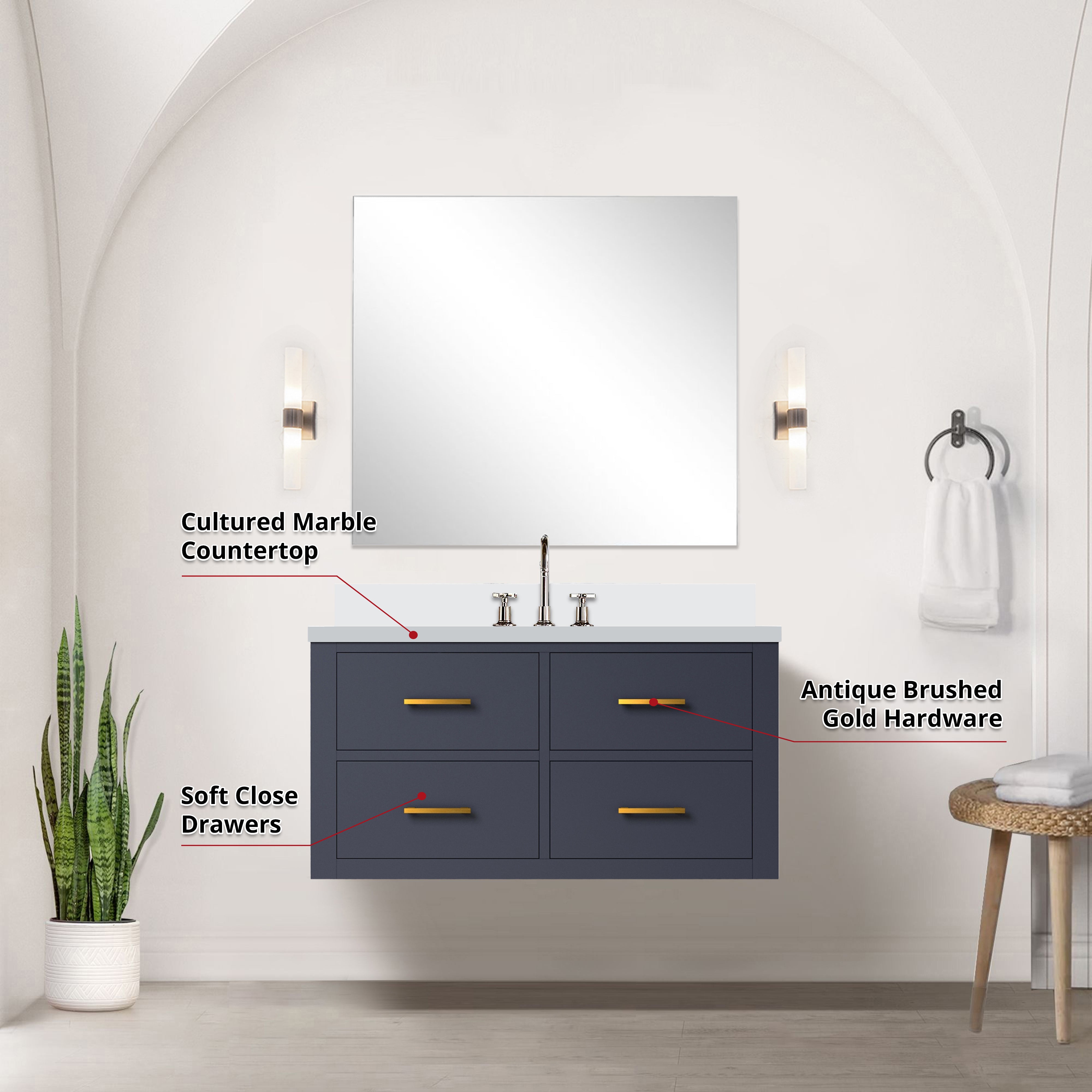 Castor 36 in W x 22 in D Blue Single Bath Vanity