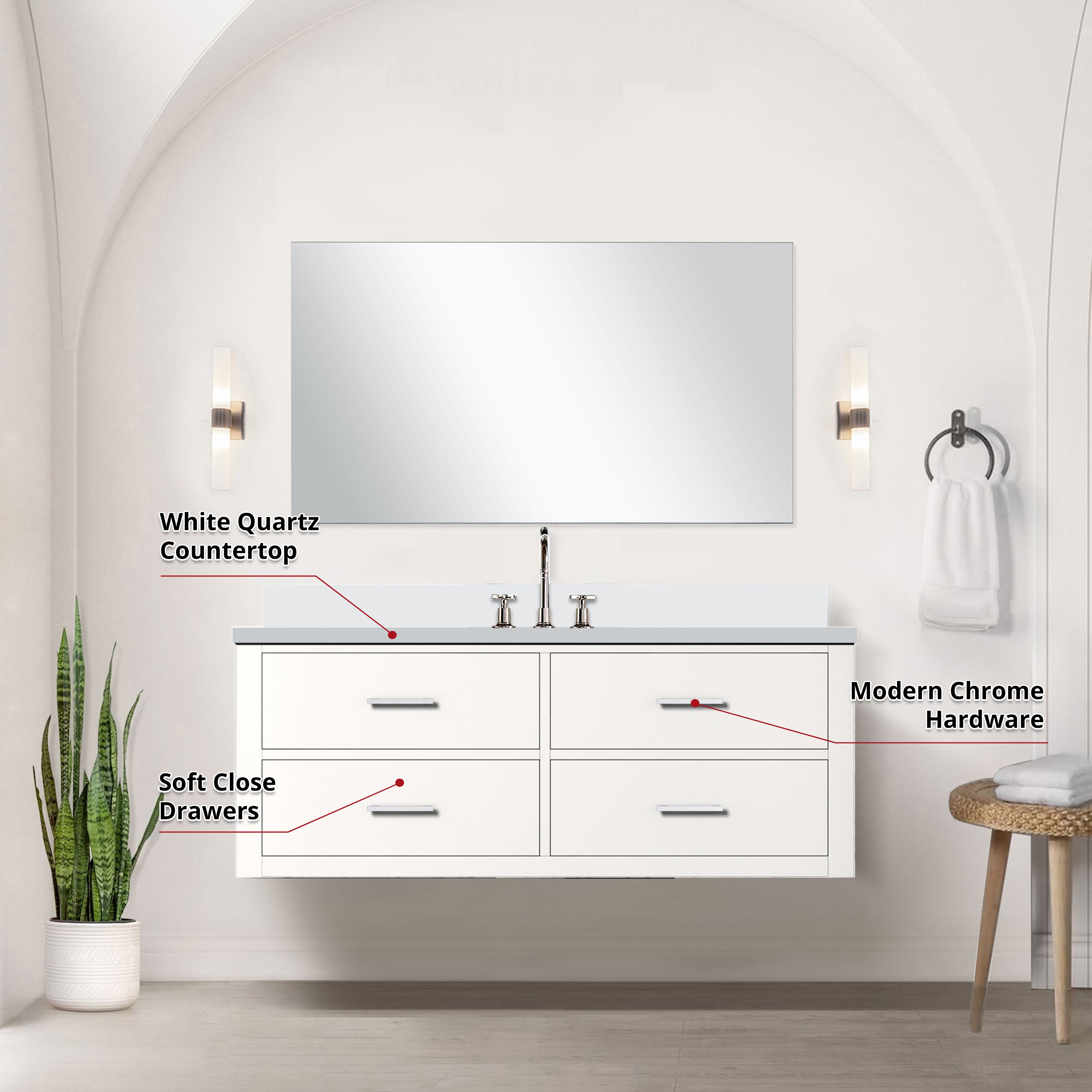 Castor 48 in W x 22 in D White Single Bath Vanity