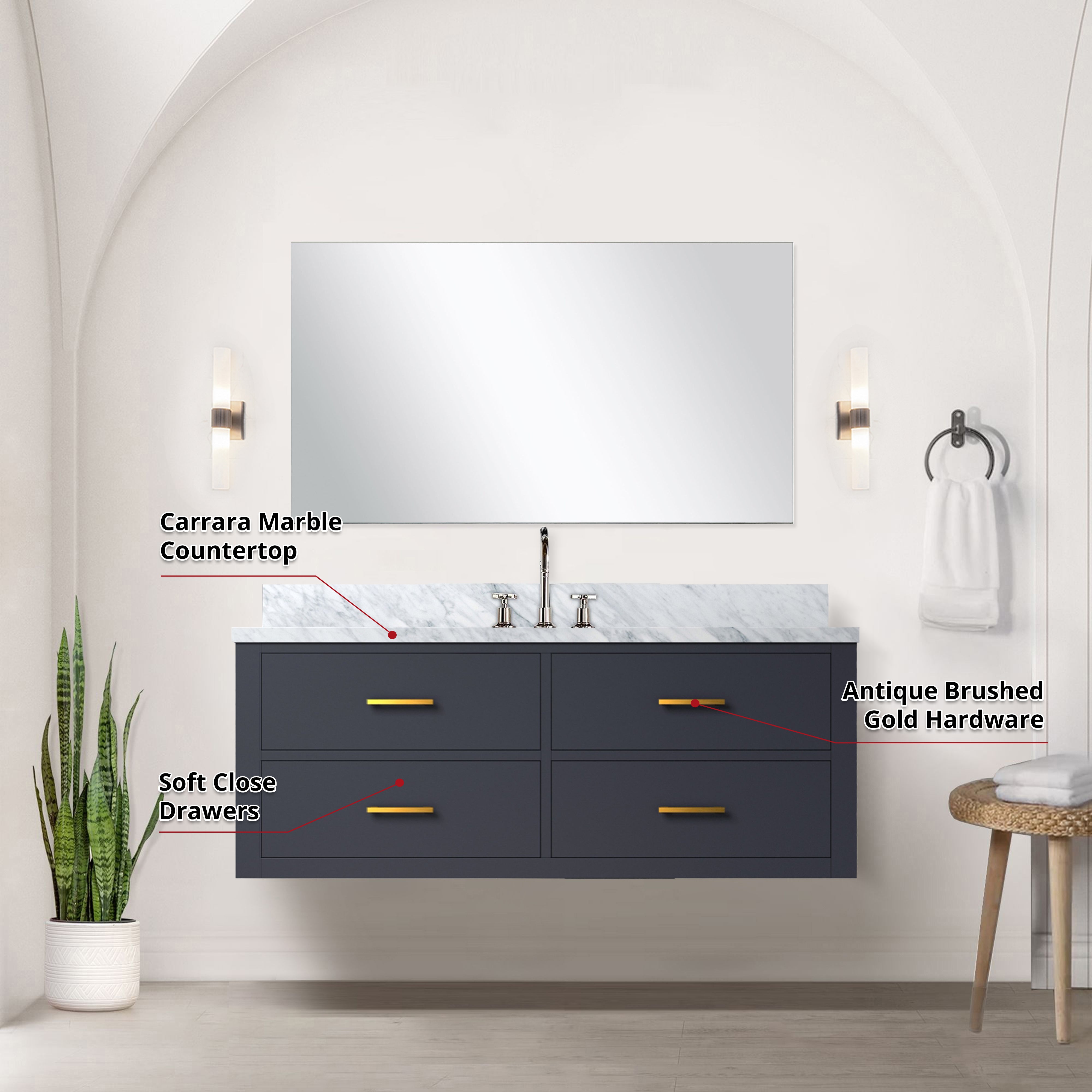 Castor 48 in W x 22 in D Blue Single Bath Vanity