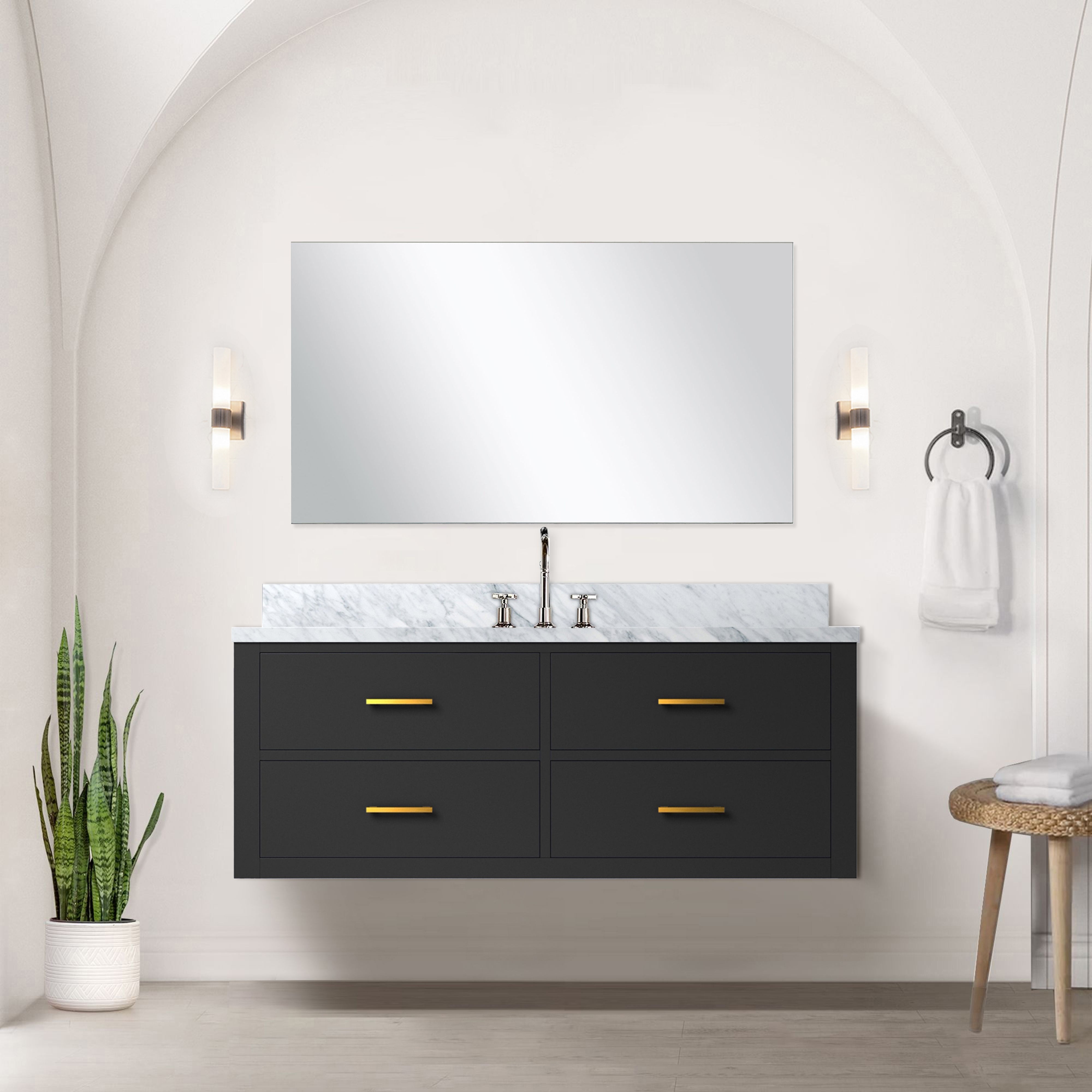 Castor 48 in W x 22 in D Black Double Bath Vanity