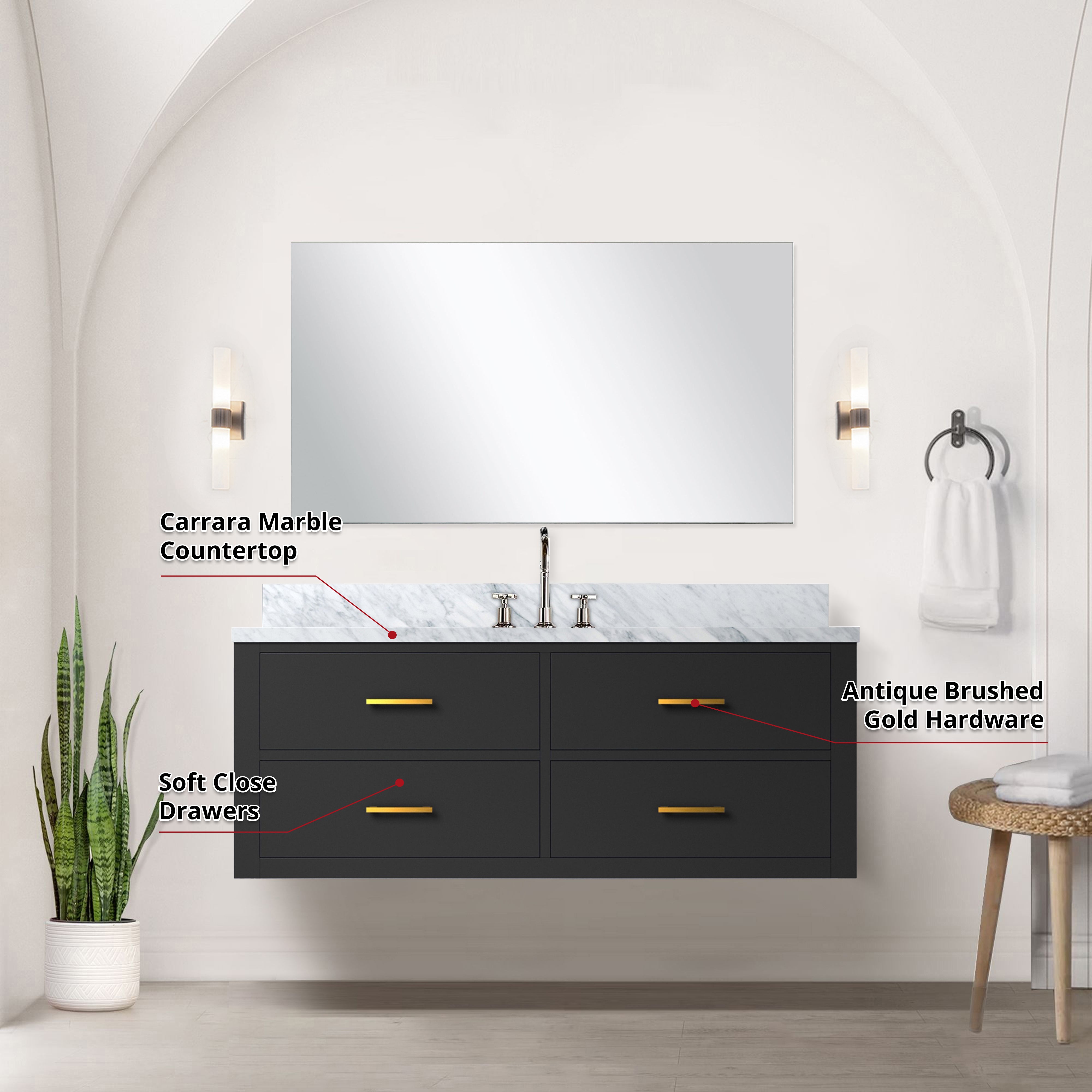 Castor 48 in W x 22 in D Black Single Bath Vanity