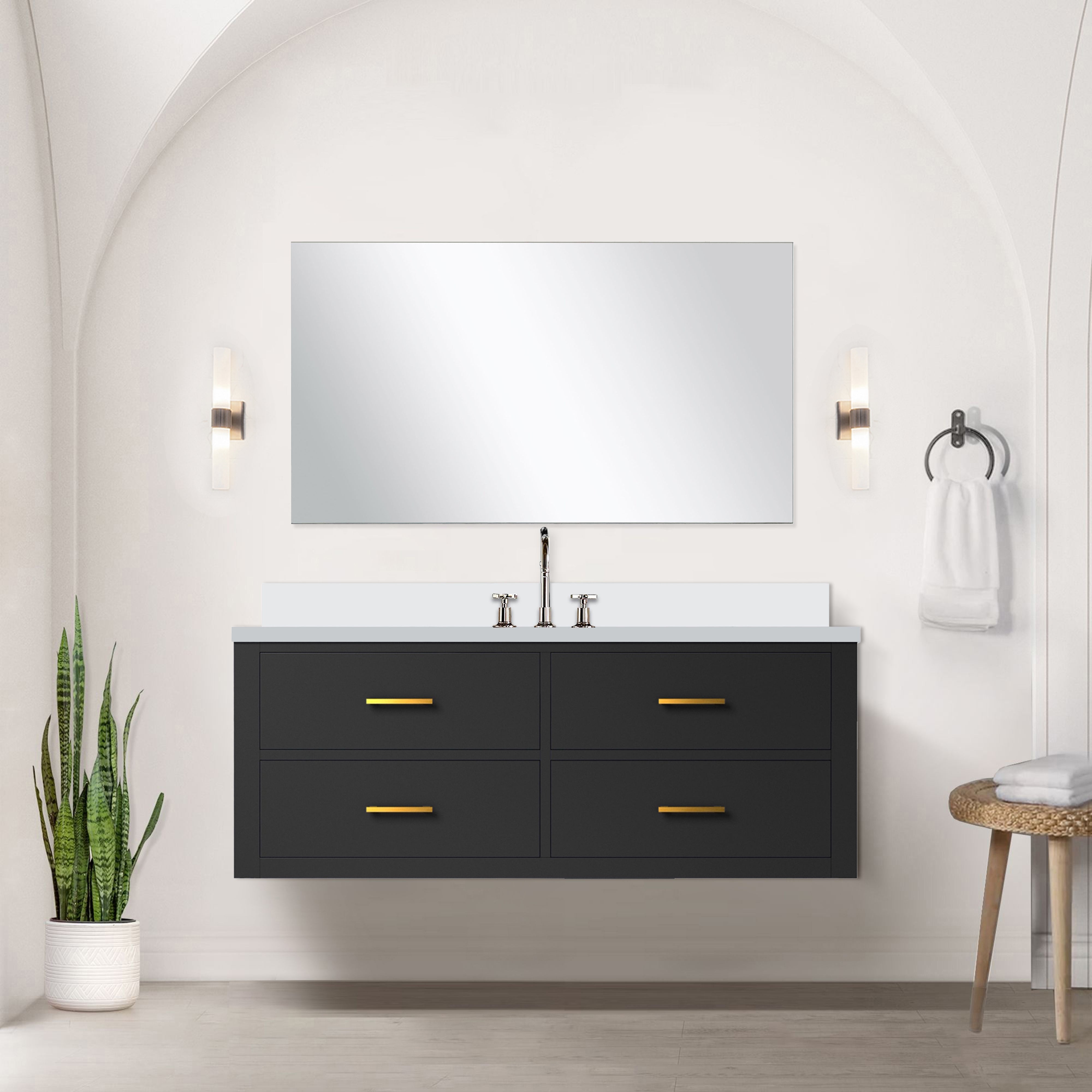 Castor 48 in W x 22 in D Black Single Bath Vanity