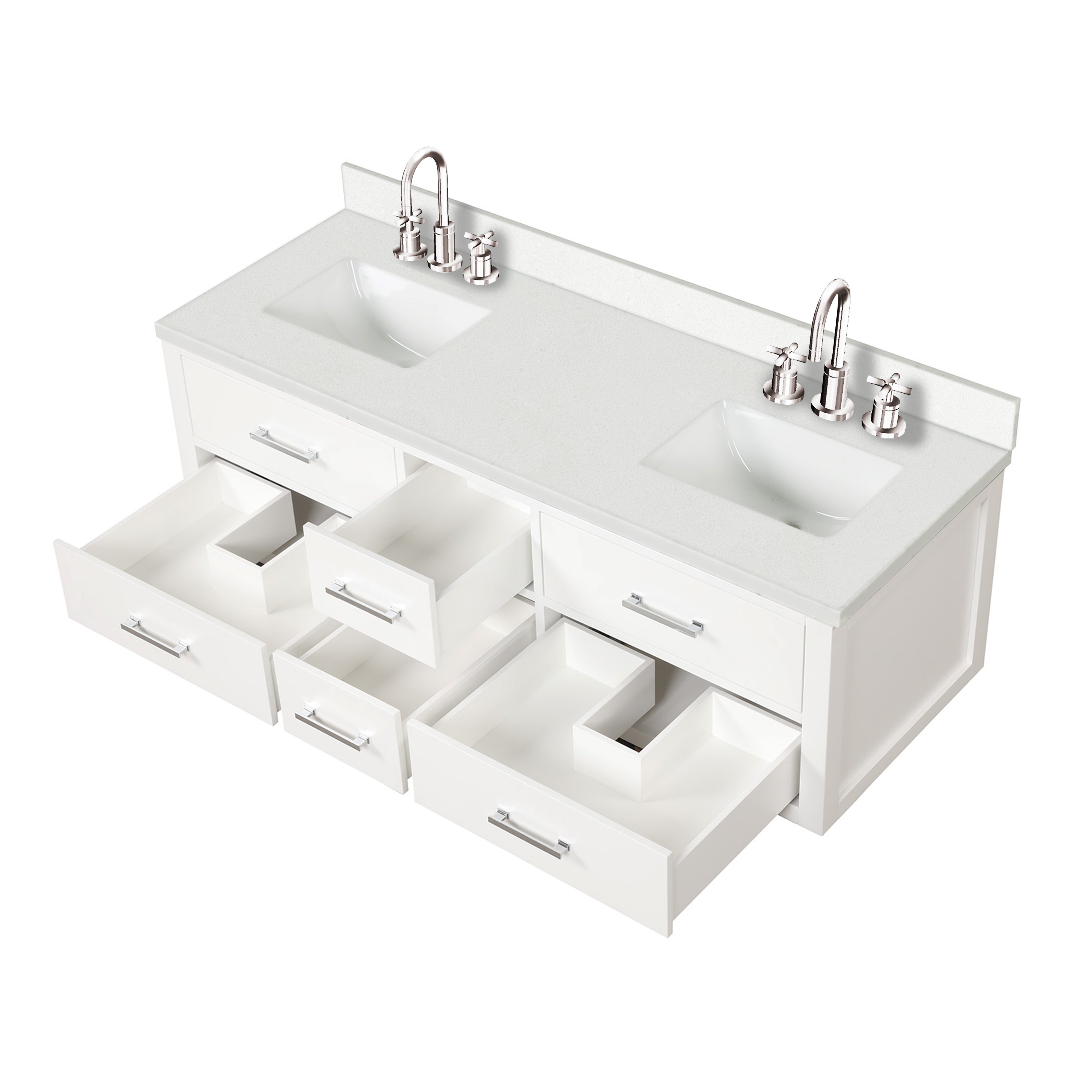 Castor 60 in W x 22 in D White Double Bath Vanity