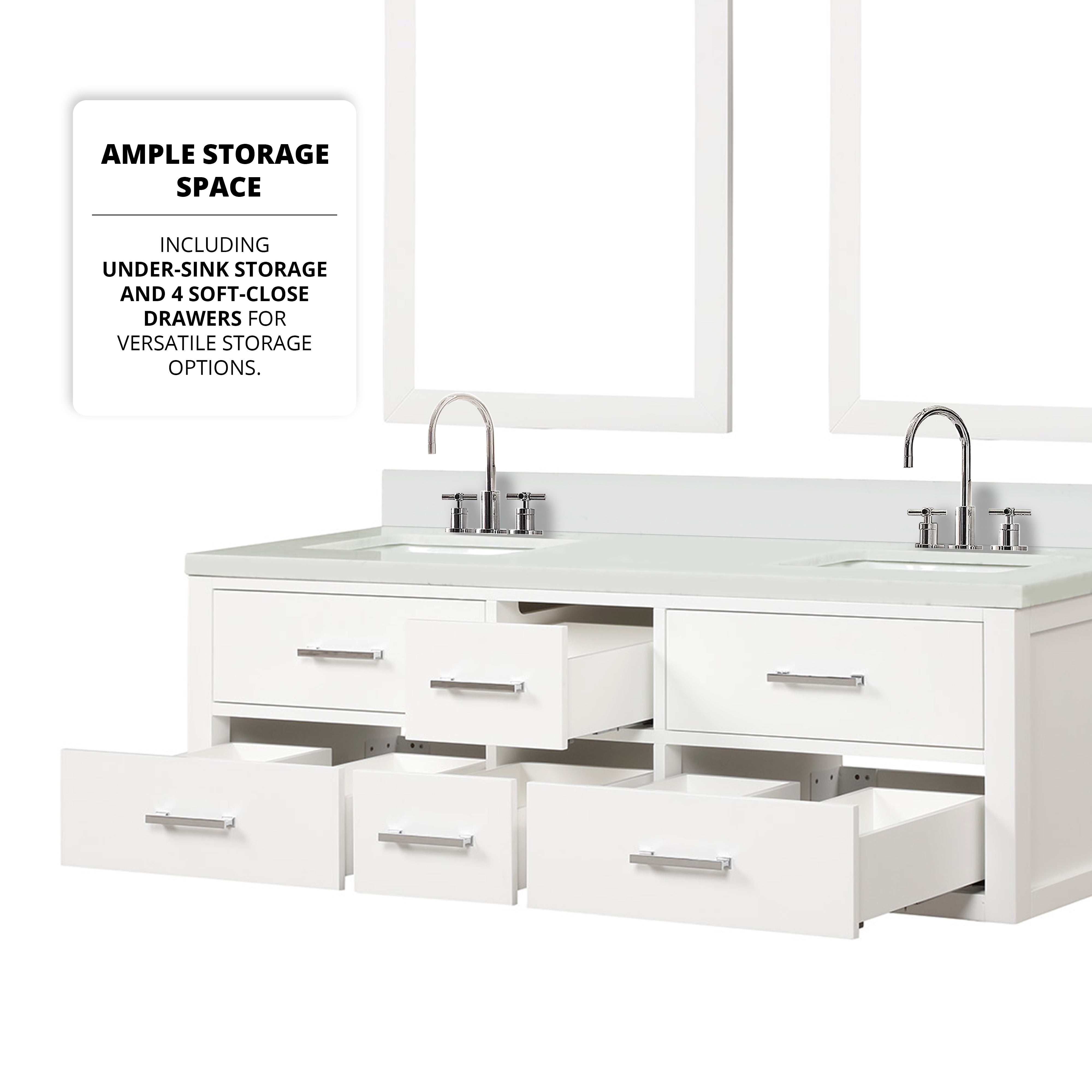 Castor 60 in W x 22 in D White Double Bath Vanity