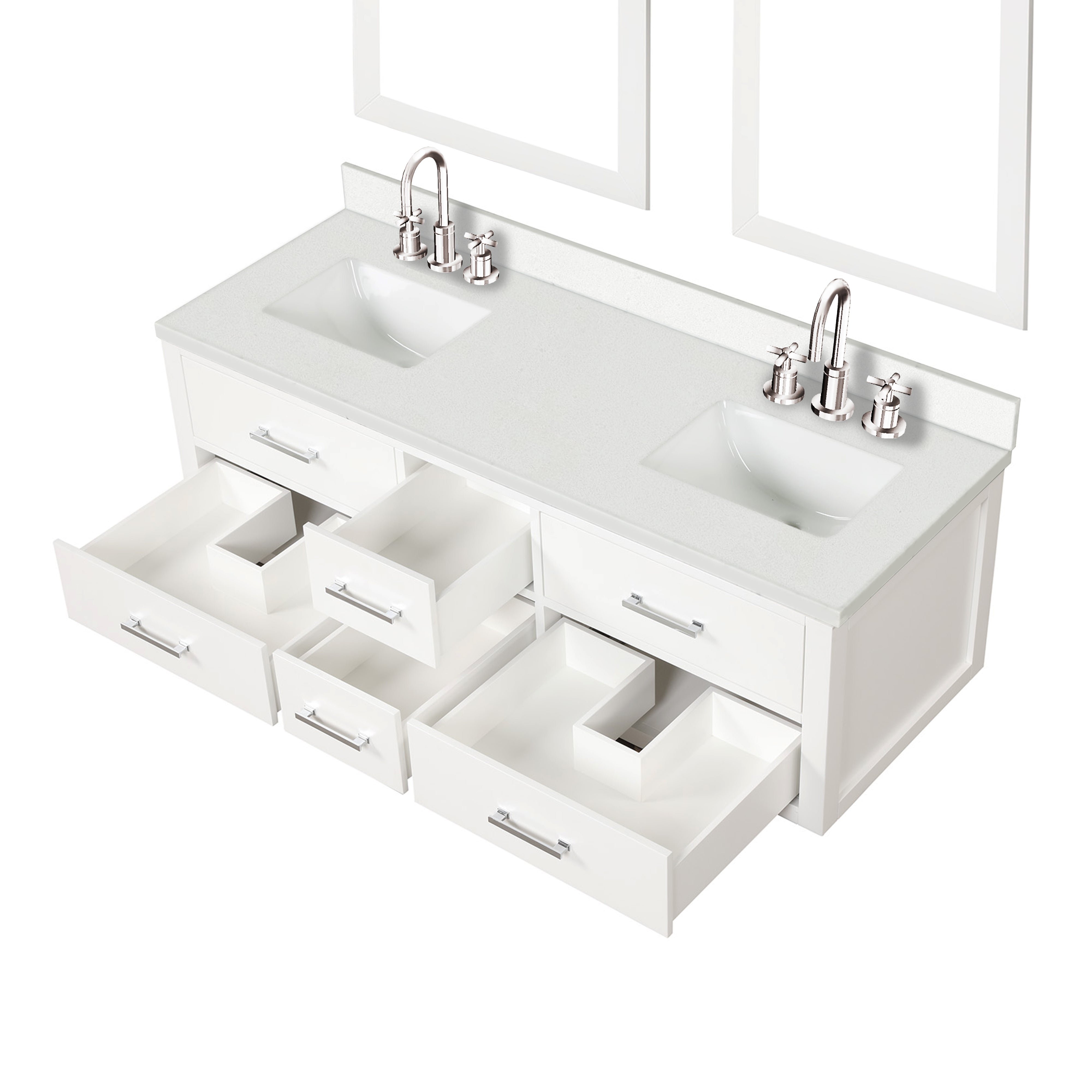 Castor 60 in W x 22 in D White Double Bath Vanity