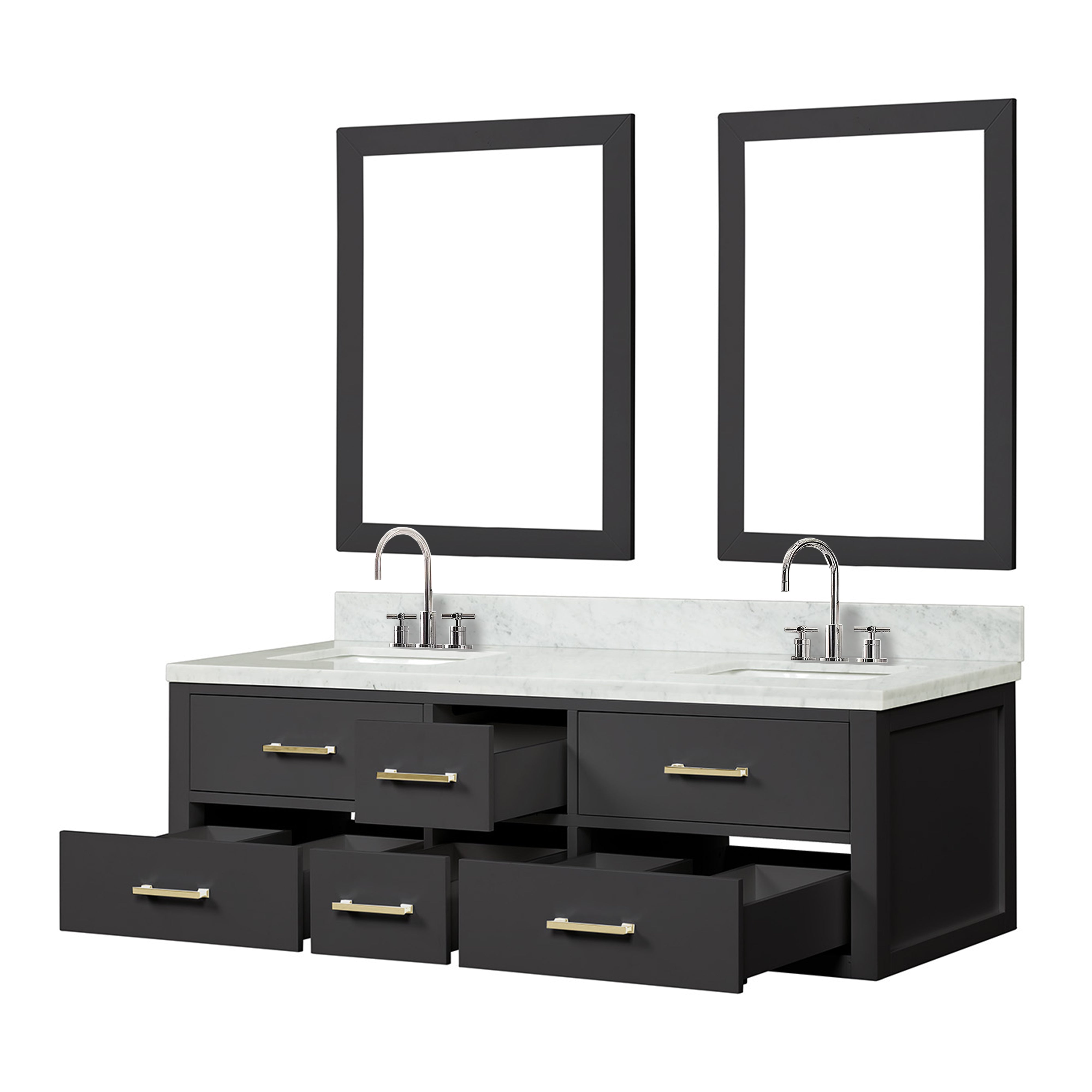 Castor 60 in W x 22 in D Black Double Bath Vanity