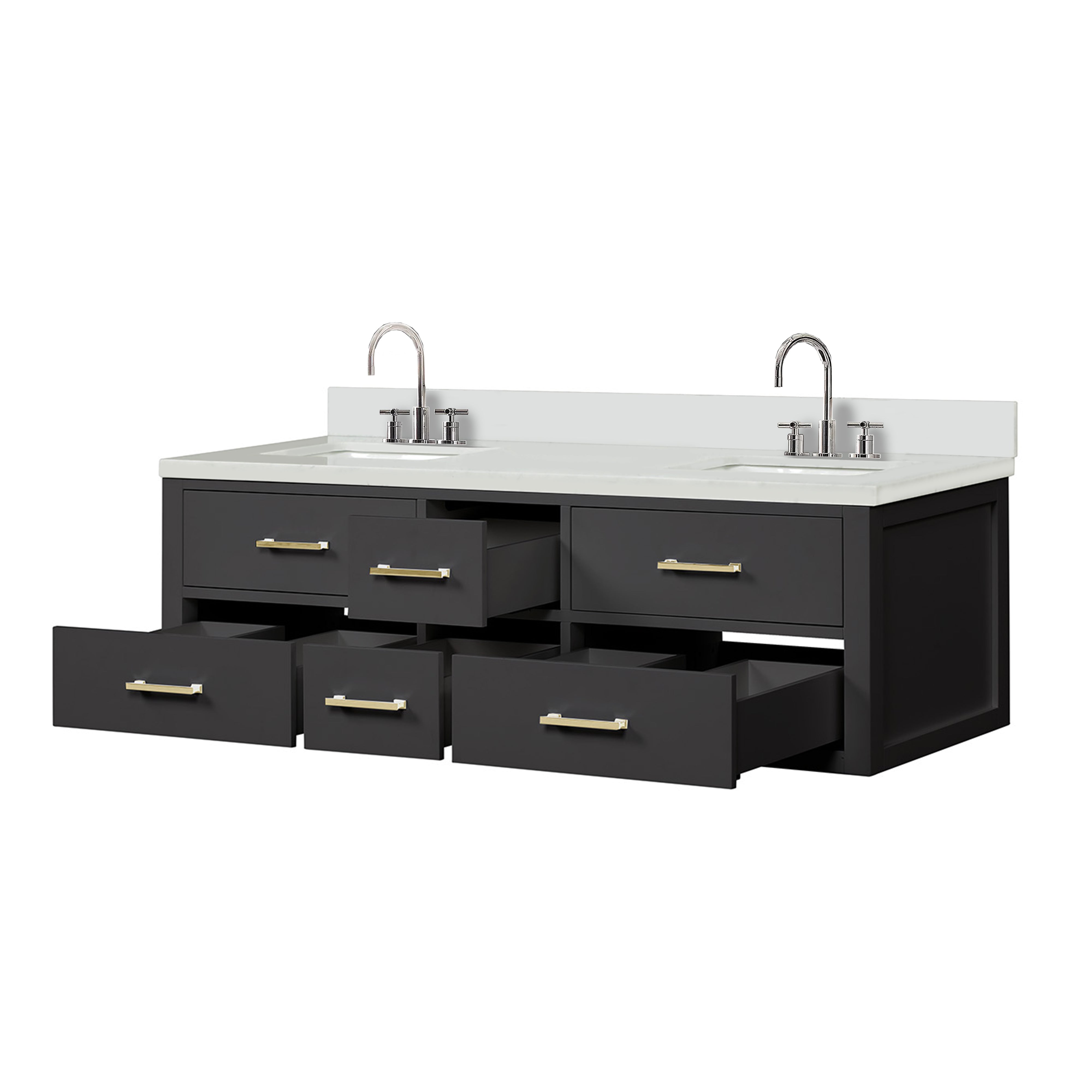 Castor 60 in W x 22 in D Black Double Bath Vanity