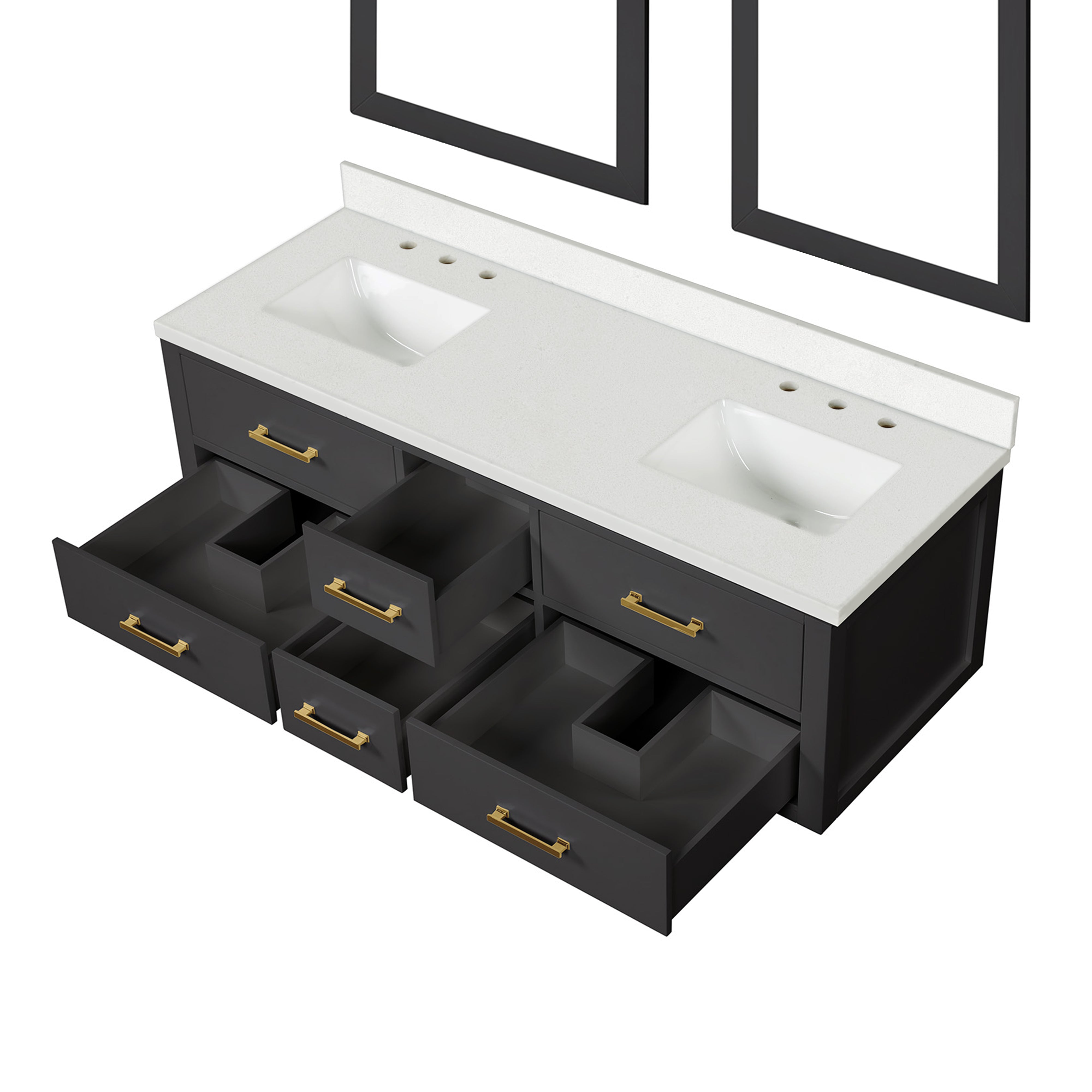 Castor 60 in W x 22 in D Black Double Bath Vanity