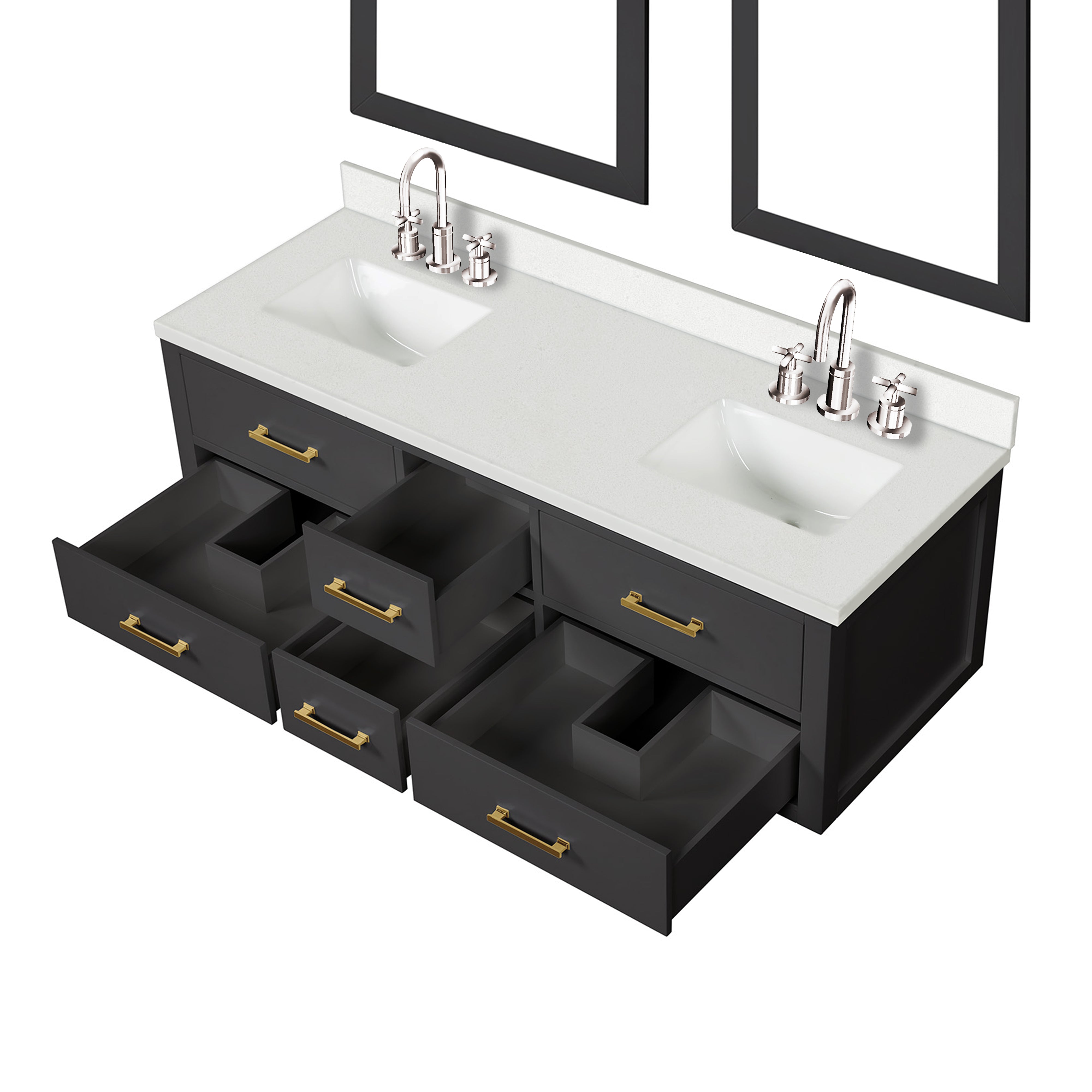 Castor 60 in W x 22 in D Black Double Bath Vanity