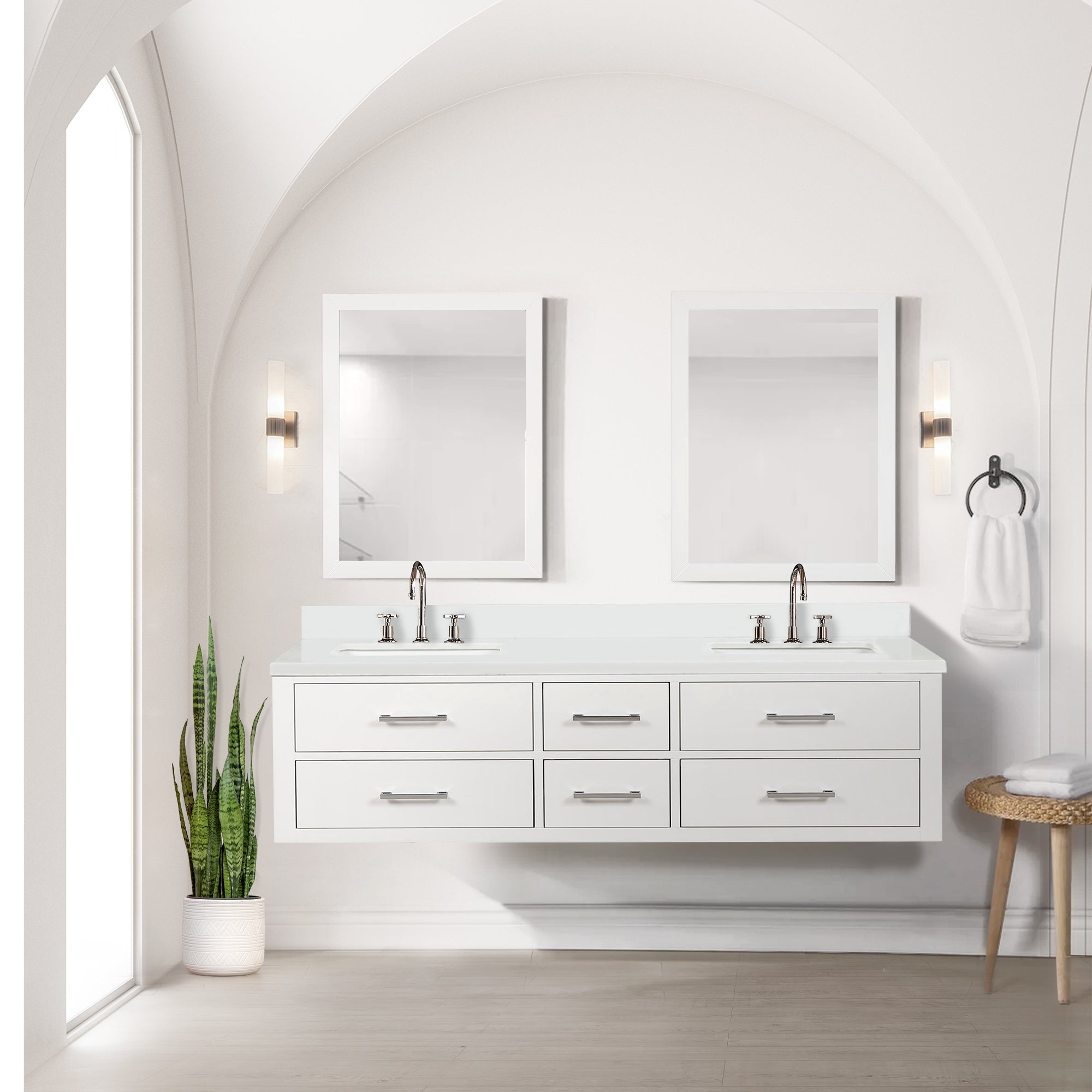 Castor 72 in W x 22 in D White Double Bath Vanity