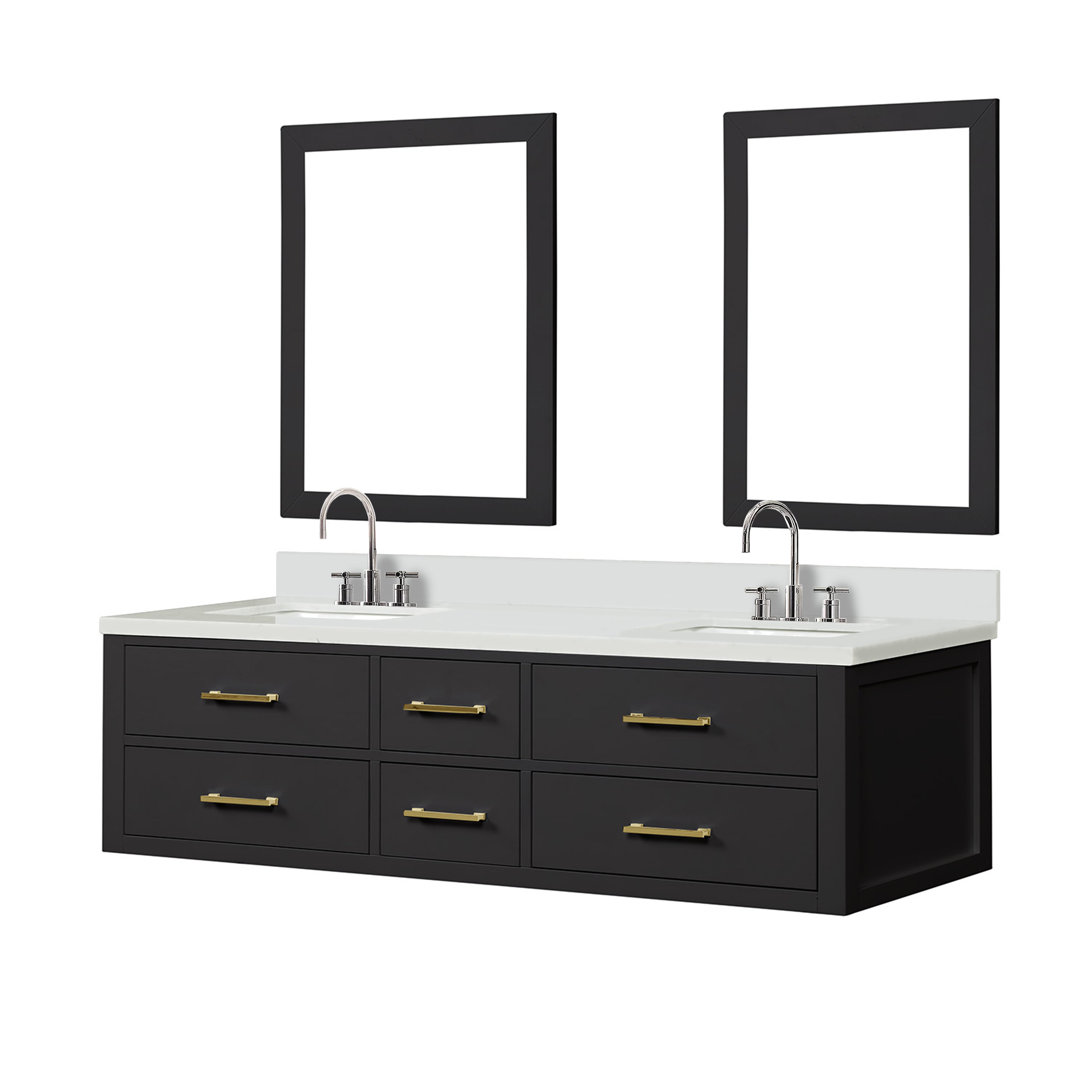 Castor 72 in W x 22 in D Black Double Bath Vanity