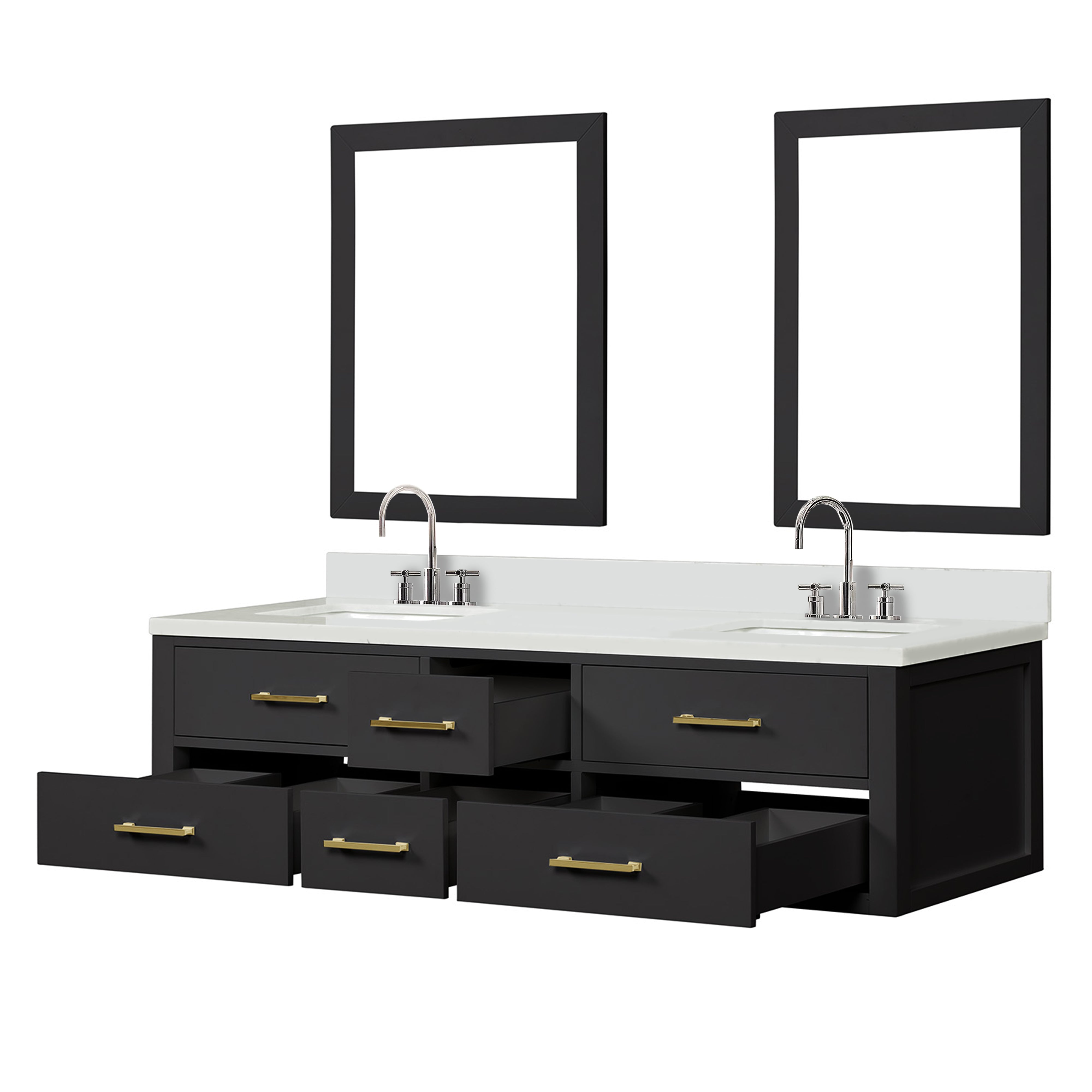 Castor 72 in W x 22 in D Black Double Bath Vanity