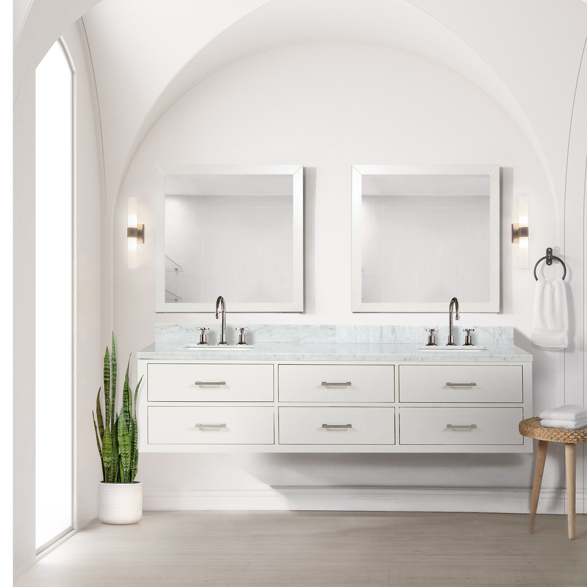 Castor 80 in W x 22 in D White Double Bath Vanity